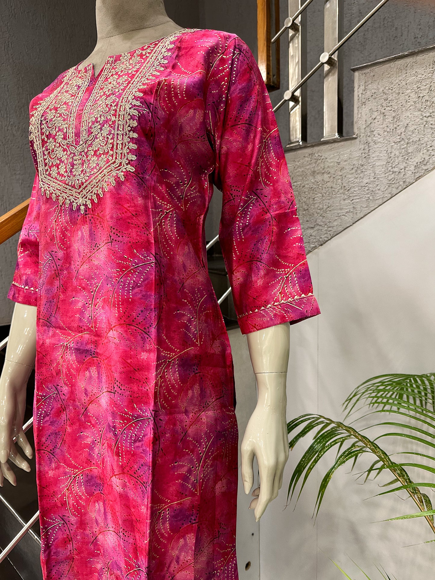Designer Rani Pink Muslin Kurta with Embroidery