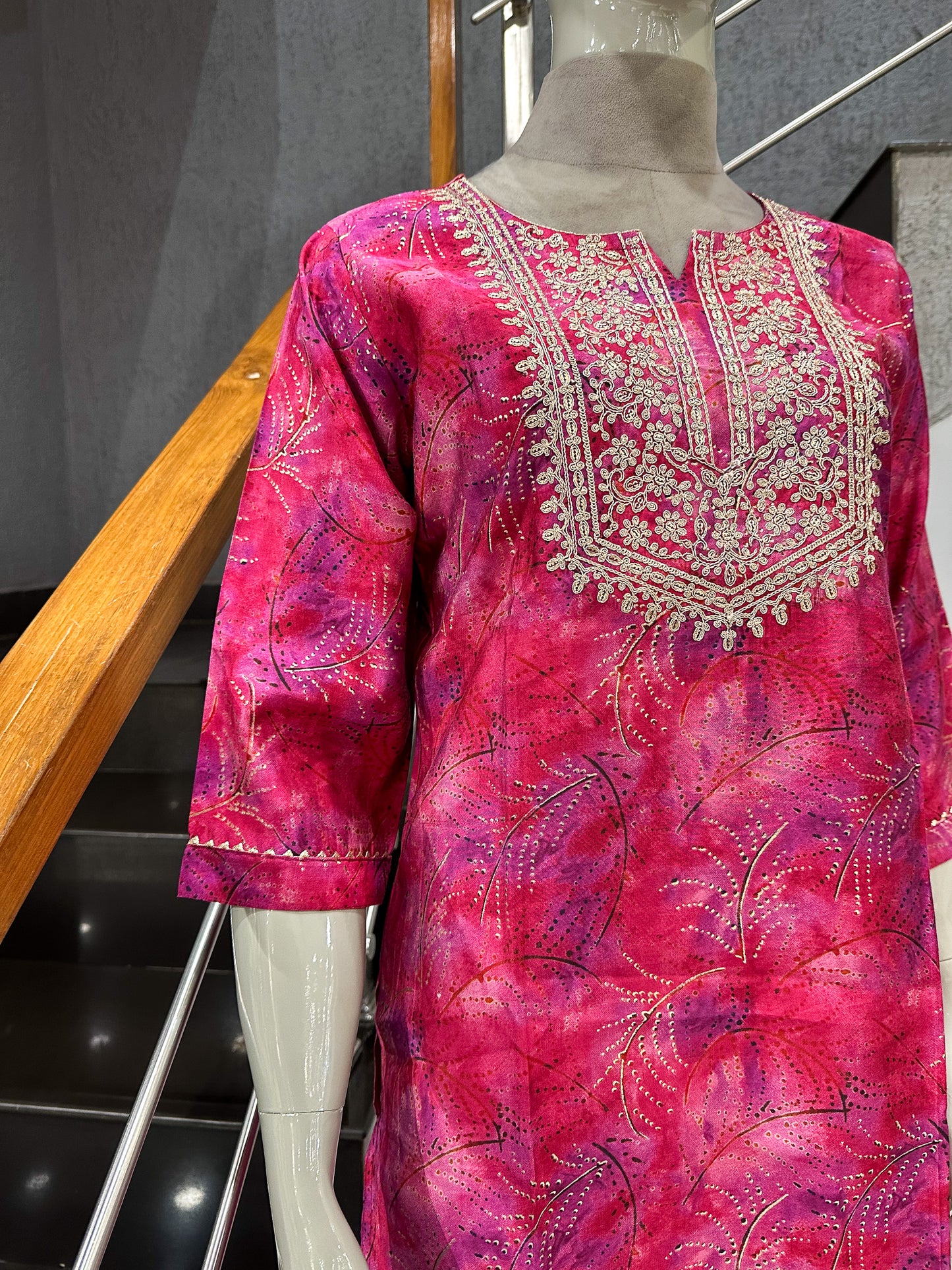 Designer Rani Pink Muslin Kurta with Embroidery