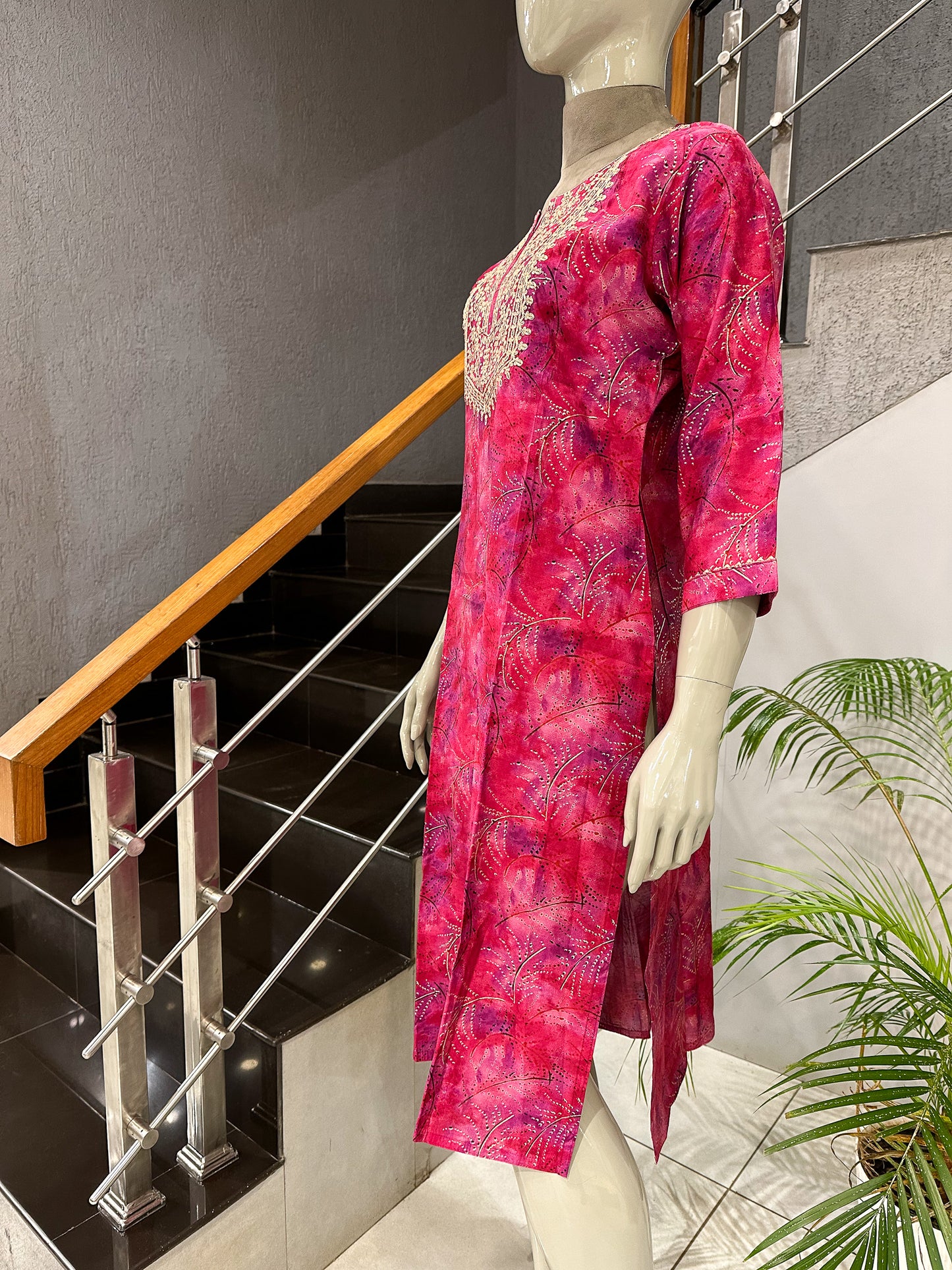 Designer Rani Pink Muslin Kurta with Embroidery