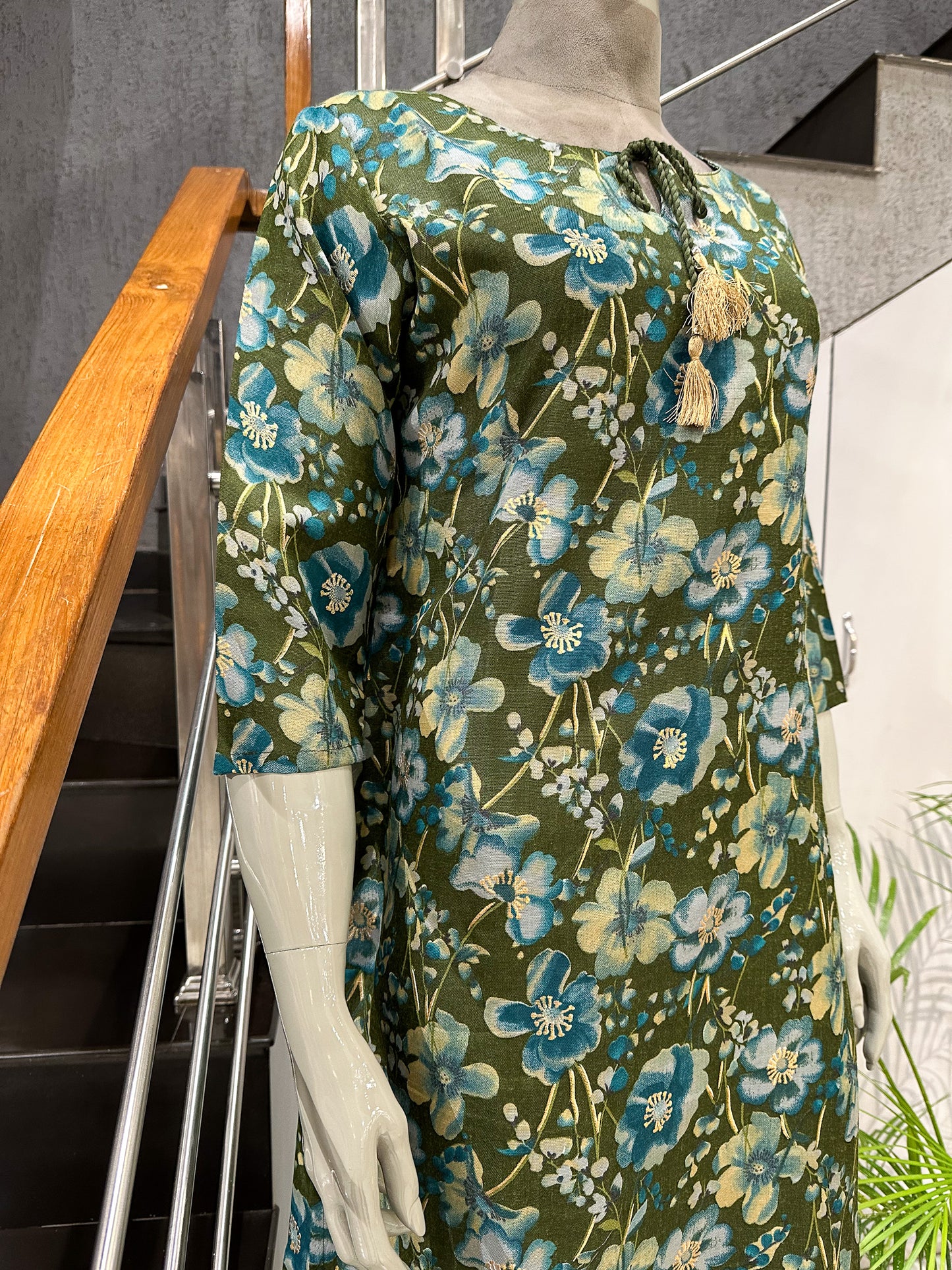 Olive Floral Cotton Kurti