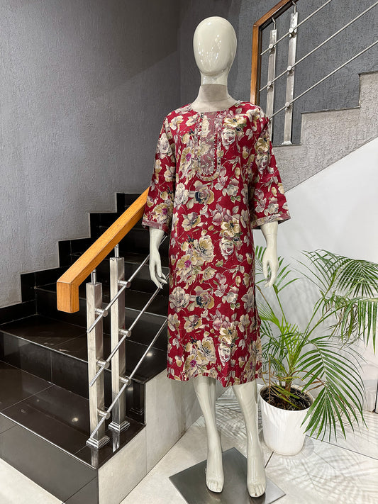 Luxury Floral Muslin Kurta for Women
