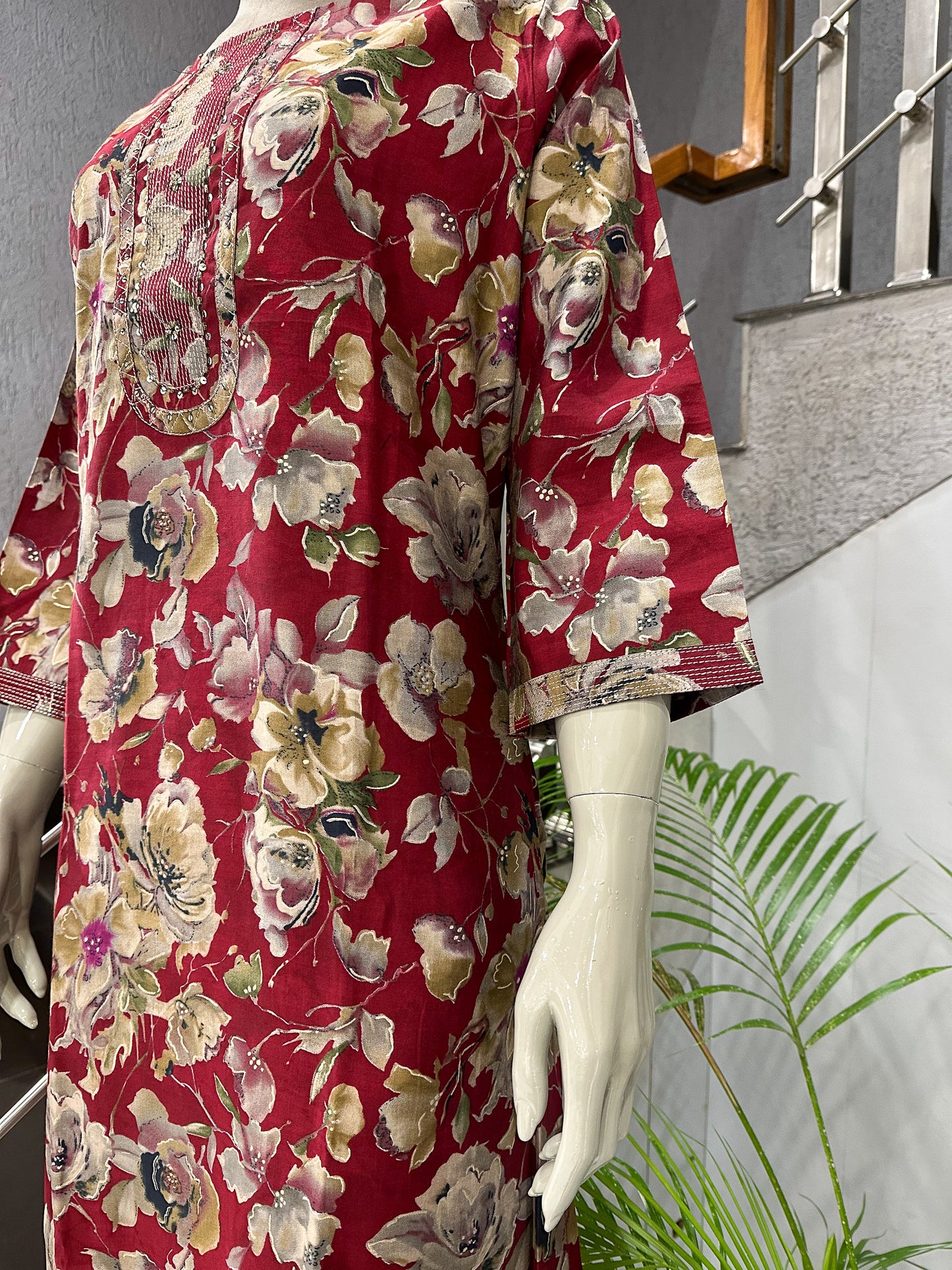 Luxury Floral Muslin Kurta for Women
