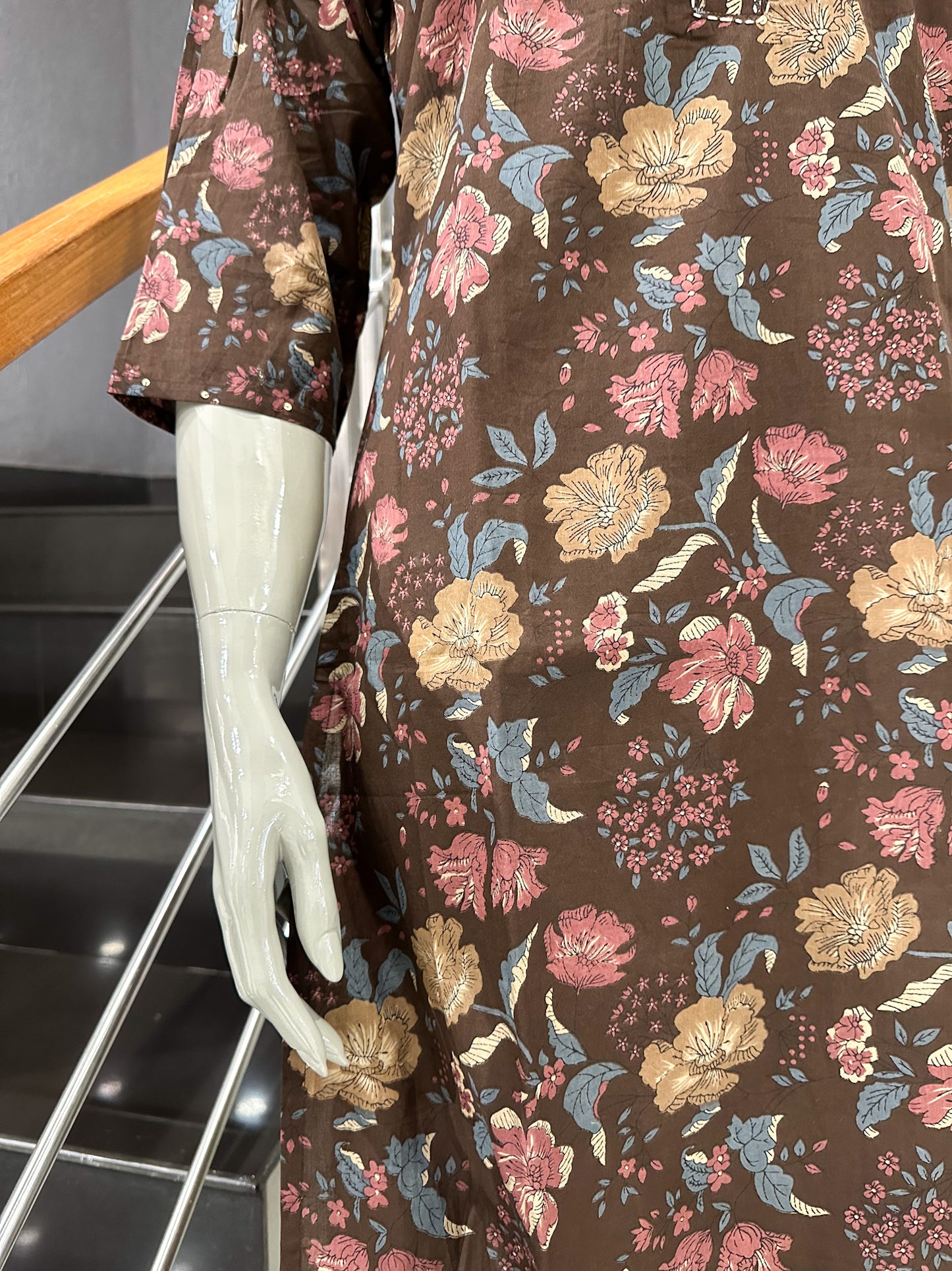 Brown Floral Print Cotton Kurta for Women | Elegant Casual Ethnic Wear Kurti