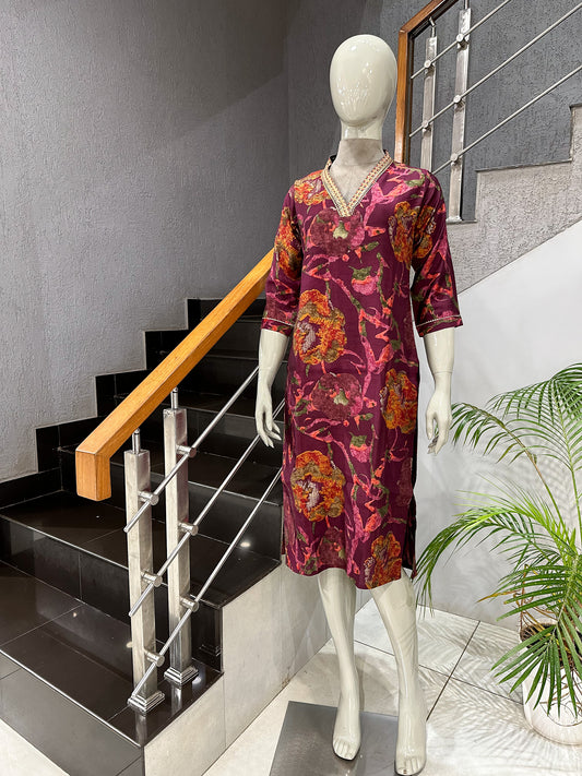 Designer Wine Red Ethnic Kurta