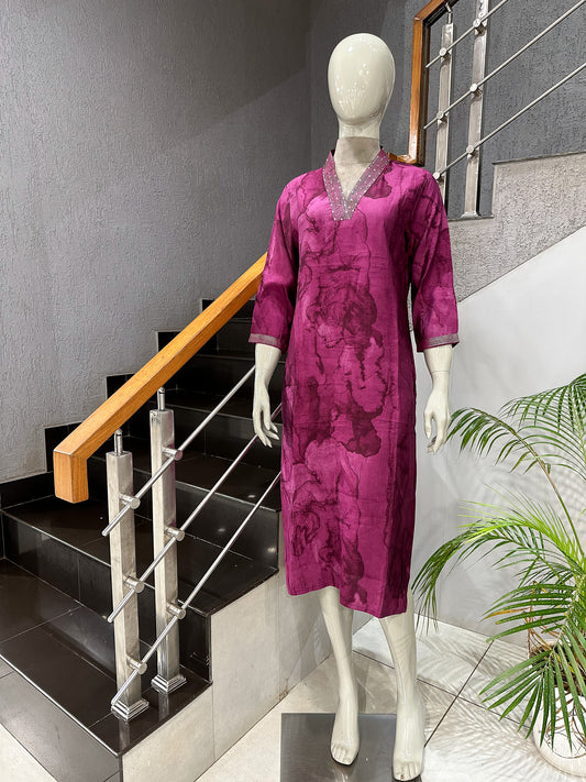 Luxury Purple Muslin Kurti for Women