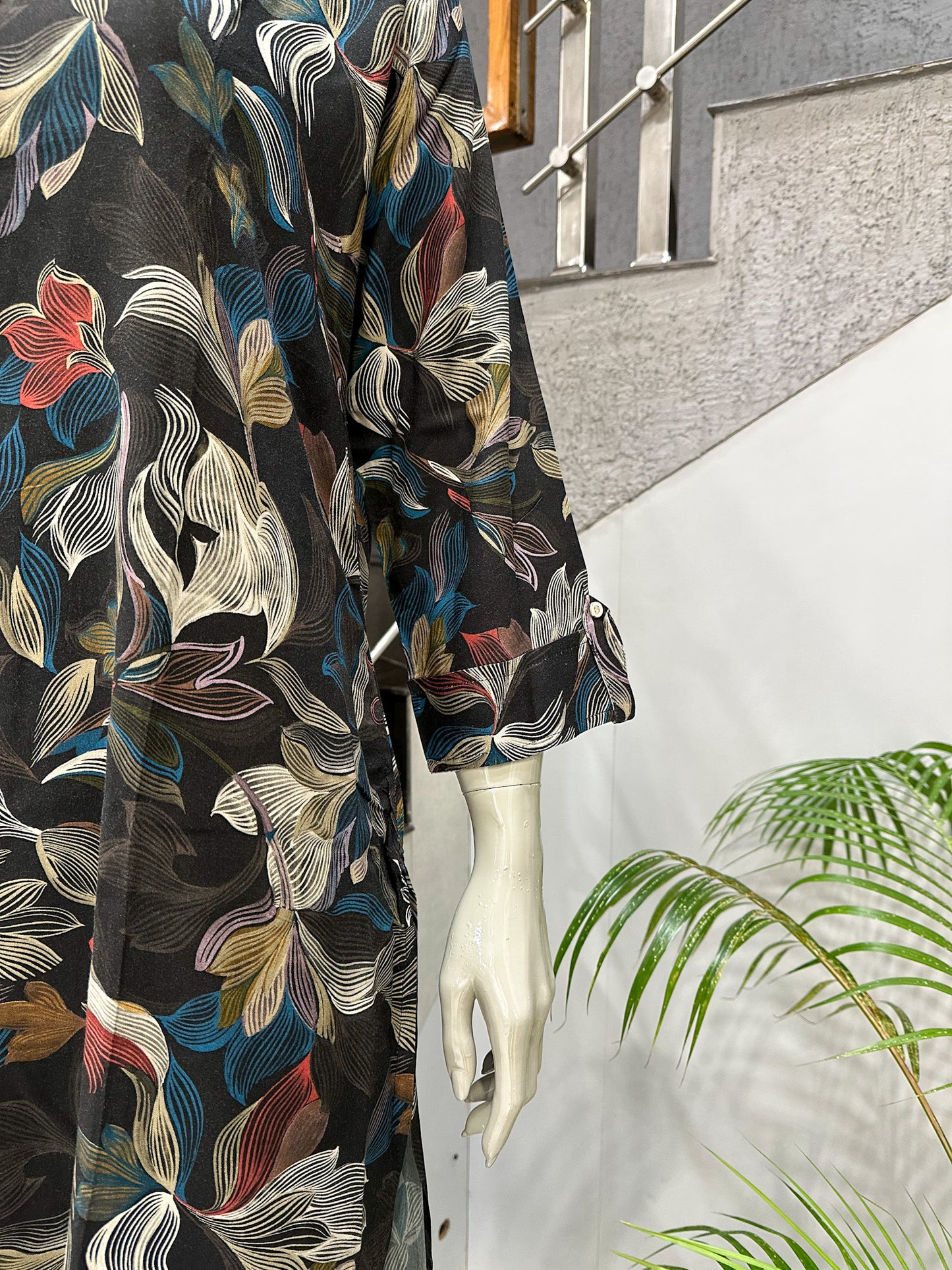 Black Abstract Floral Rayon Kurta for Women | Premium Casual Ethnic Wear Kurti