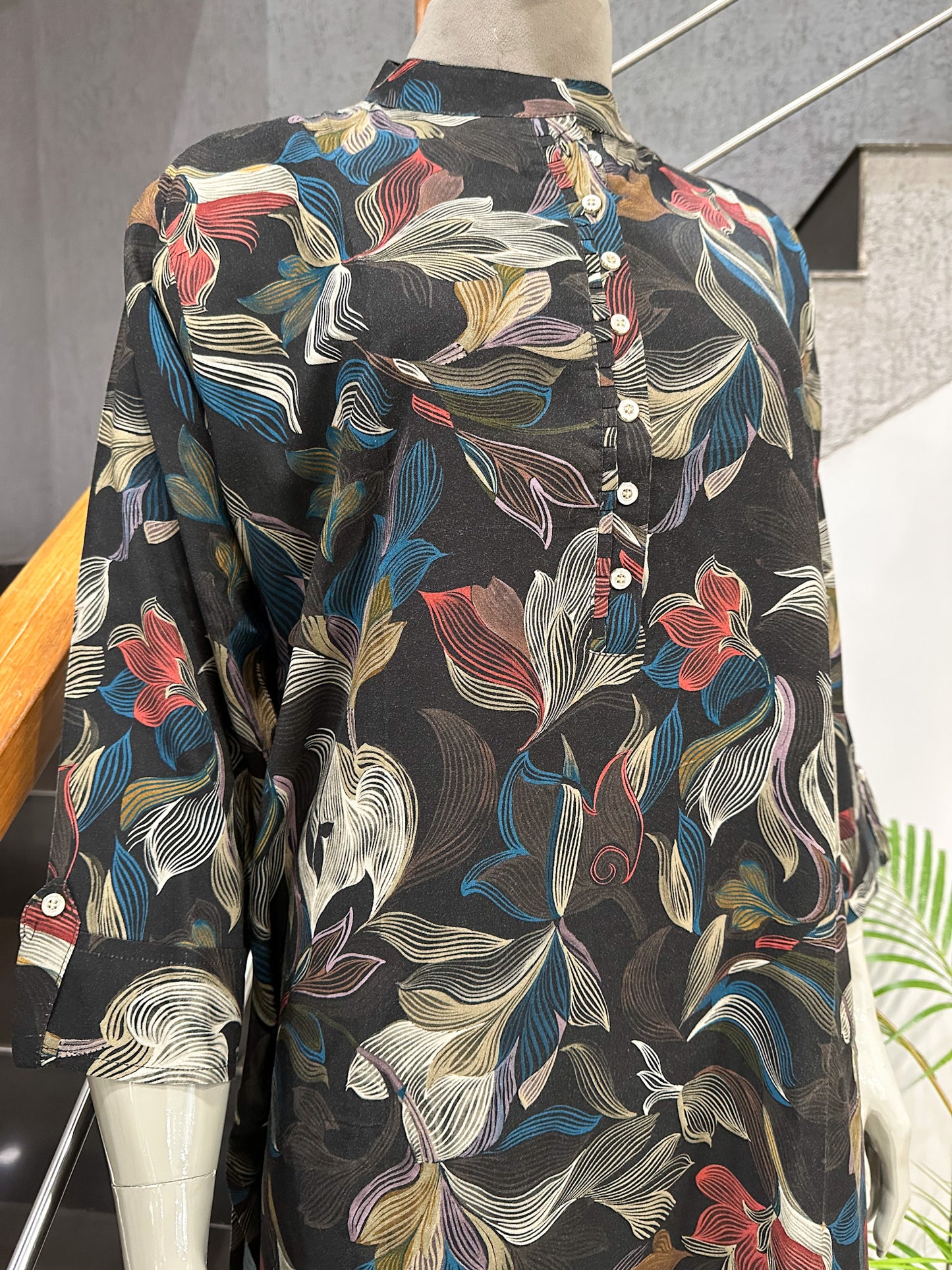 Black Abstract Floral Rayon Kurta for Women | Premium Casual Ethnic Wear Kurti