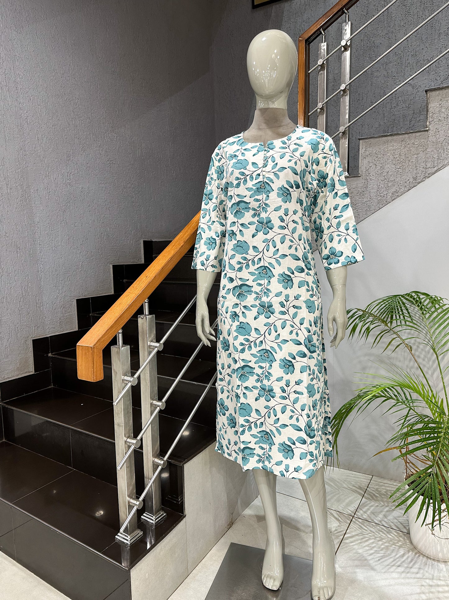 White Floral Cotton Kurta for Women | Premium Casual Printed Ethnic Wear Kurti