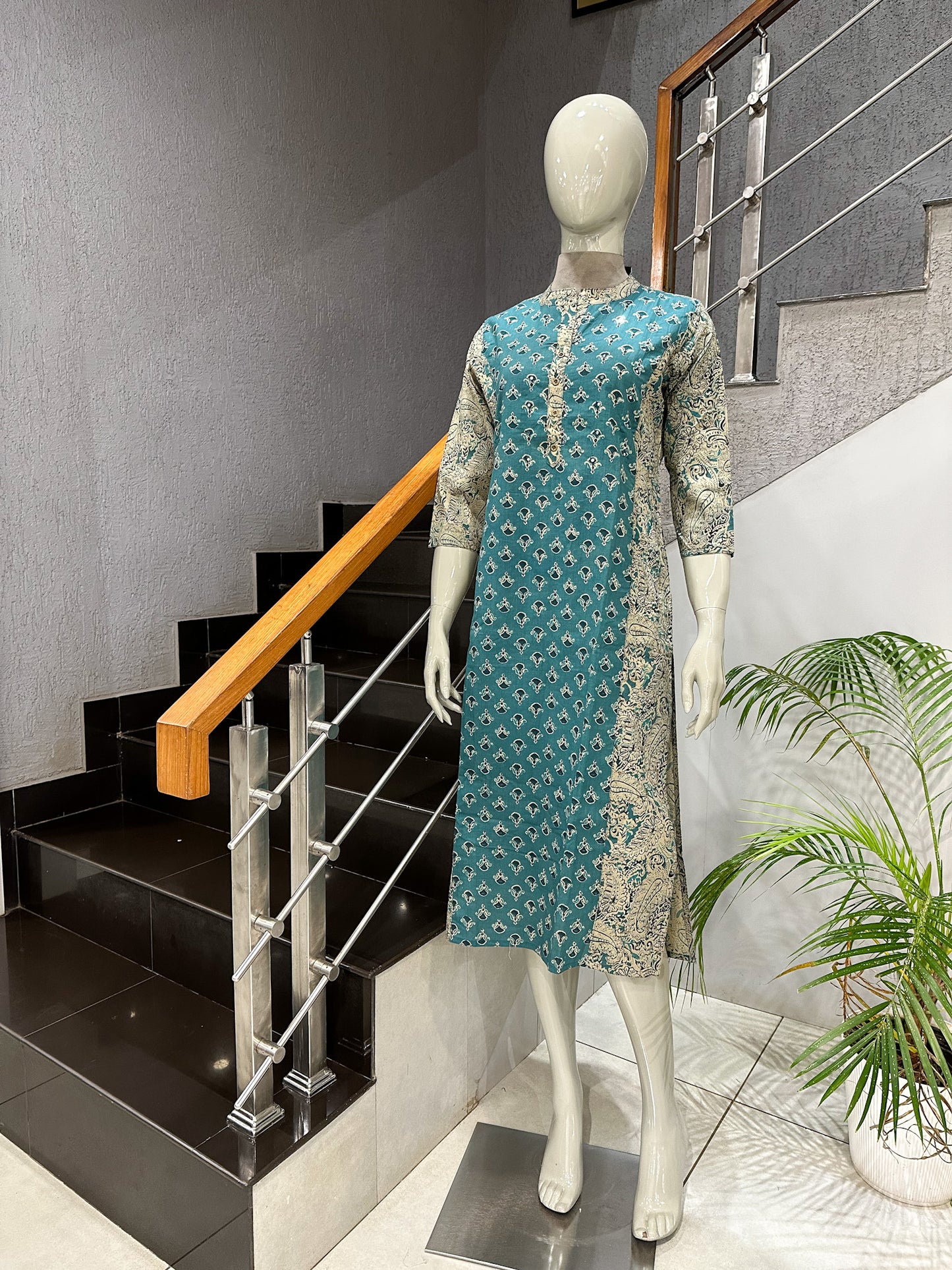 Teal Blue Premium Cotton Printed Straight Kurta for Women | Elegant Ethnic Daily Wear Kurti