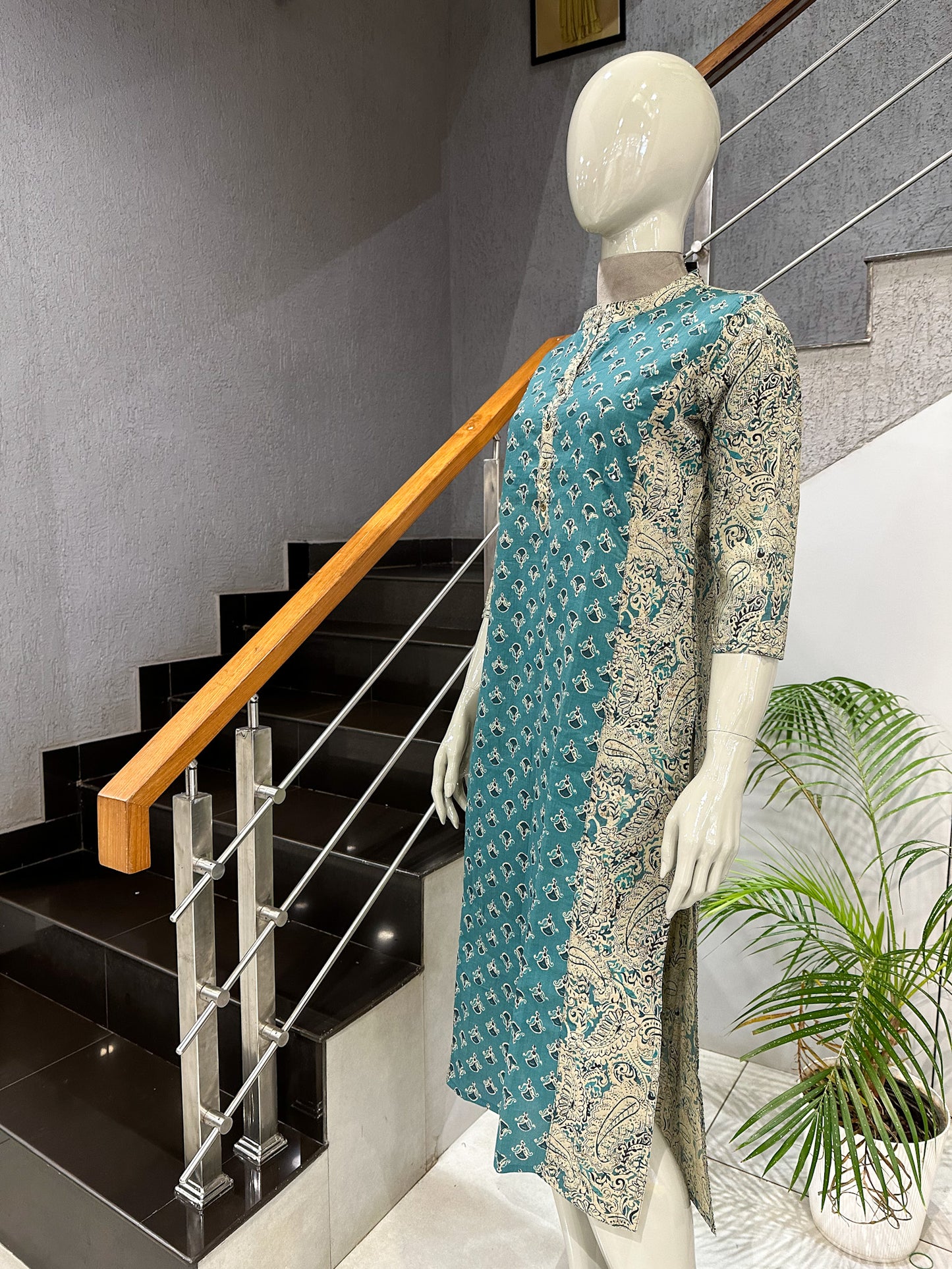 Teal Blue Premium Cotton Printed Straight Kurta for Women | Elegant Ethnic Daily Wear Kurti