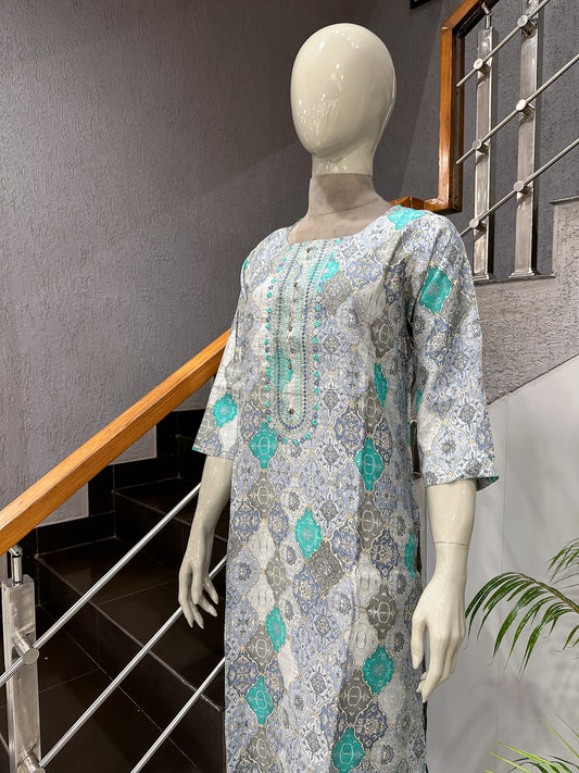 Designer Grey Muslin Kurta for Women
