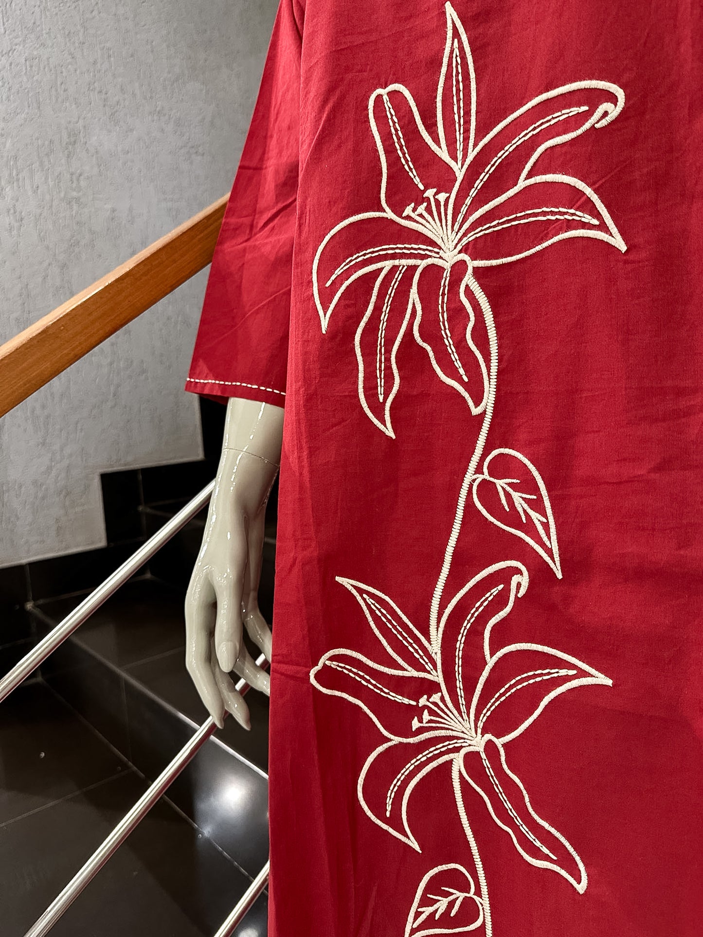 Luxury Ruby Red Cotton Embroidered Straight Kurta for Women | Elegant Floral Ethnic Kurti