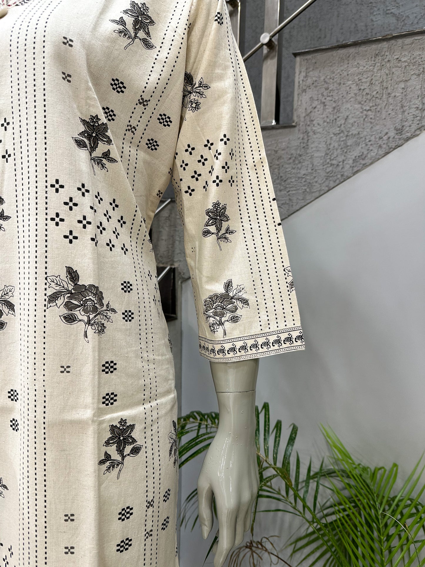 Premium Off White Cotton Printed Straight Kurta for Women | Elegant Floral Ethnic Kurti