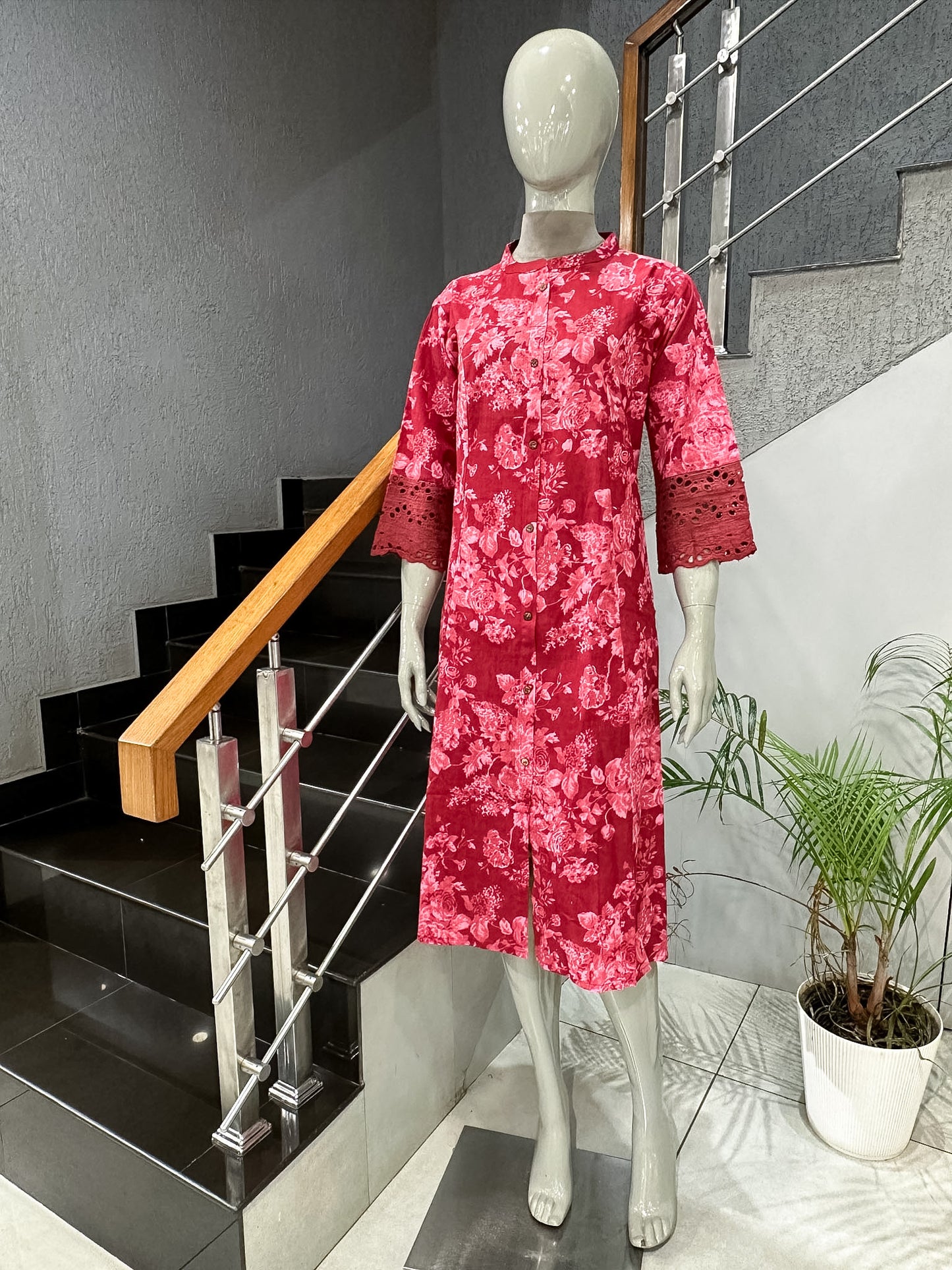 Premium Pink Floral Printed Cotton Straight Kurta for Women | Elegant Casual Ethnic Kurti