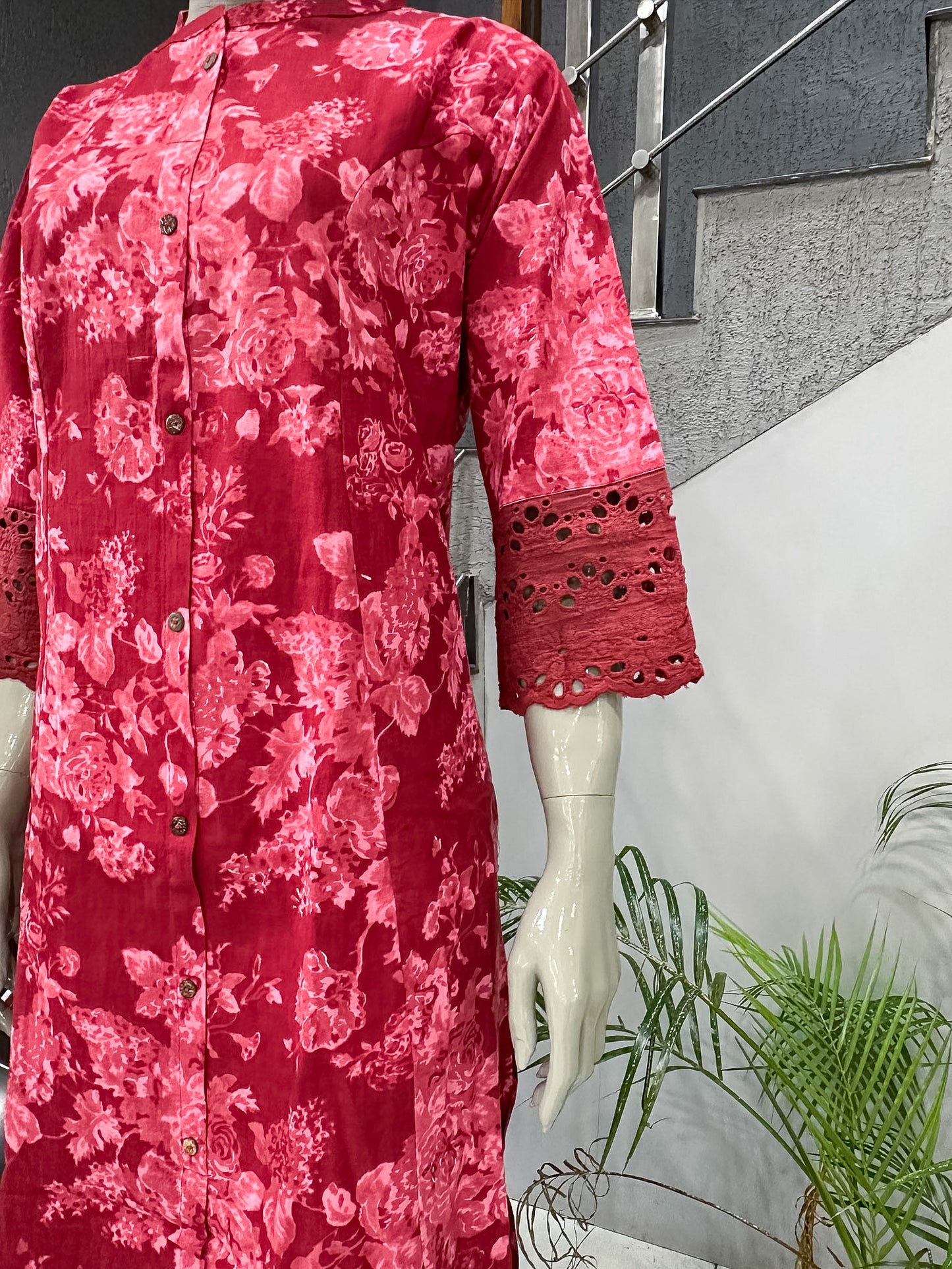 Premium Pink Floral Printed Cotton Straight Kurta for Women | Elegant Casual Ethnic Kurti