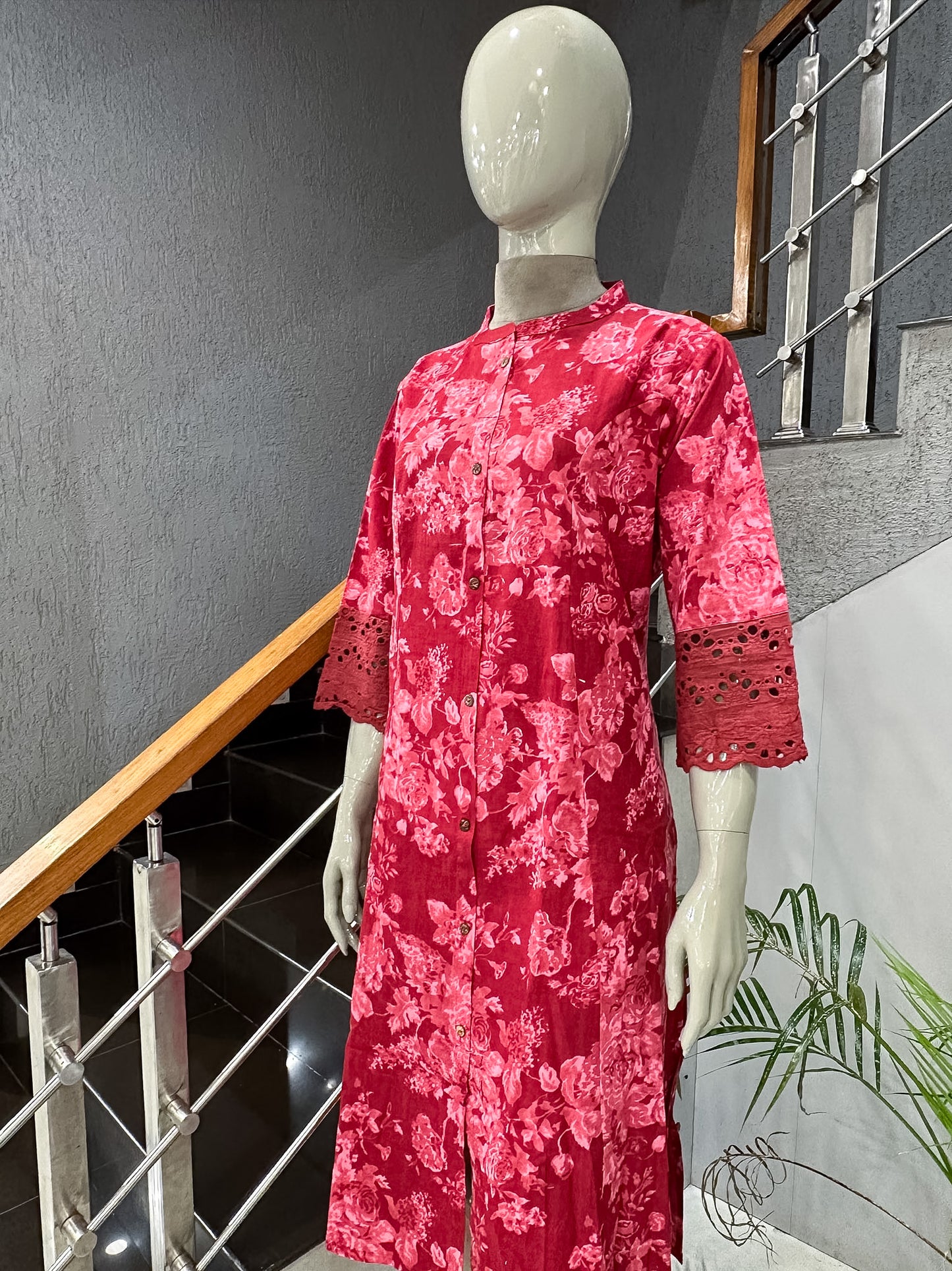 Premium Pink Floral Printed Cotton Straight Kurta for Women | Elegant Casual Ethnic Kurti