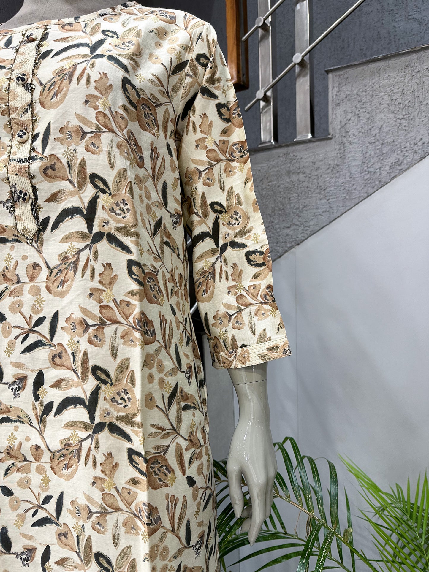 Elegant Beige Floral Printed Cotton Straight Kurta for Women | Premium Casual Ethnic Wear Kurti