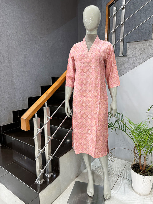Designer Pink Muslin Kurti for Women
