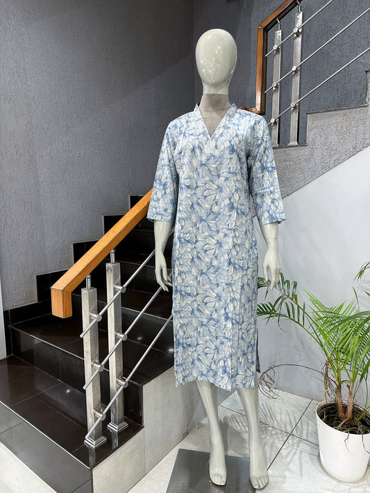Elegant Blue Printed Muslin Kurta Online