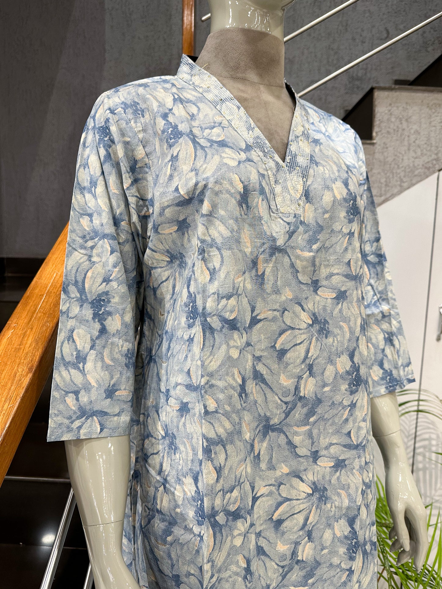 Elegant Blue Printed Muslin Kurta Online