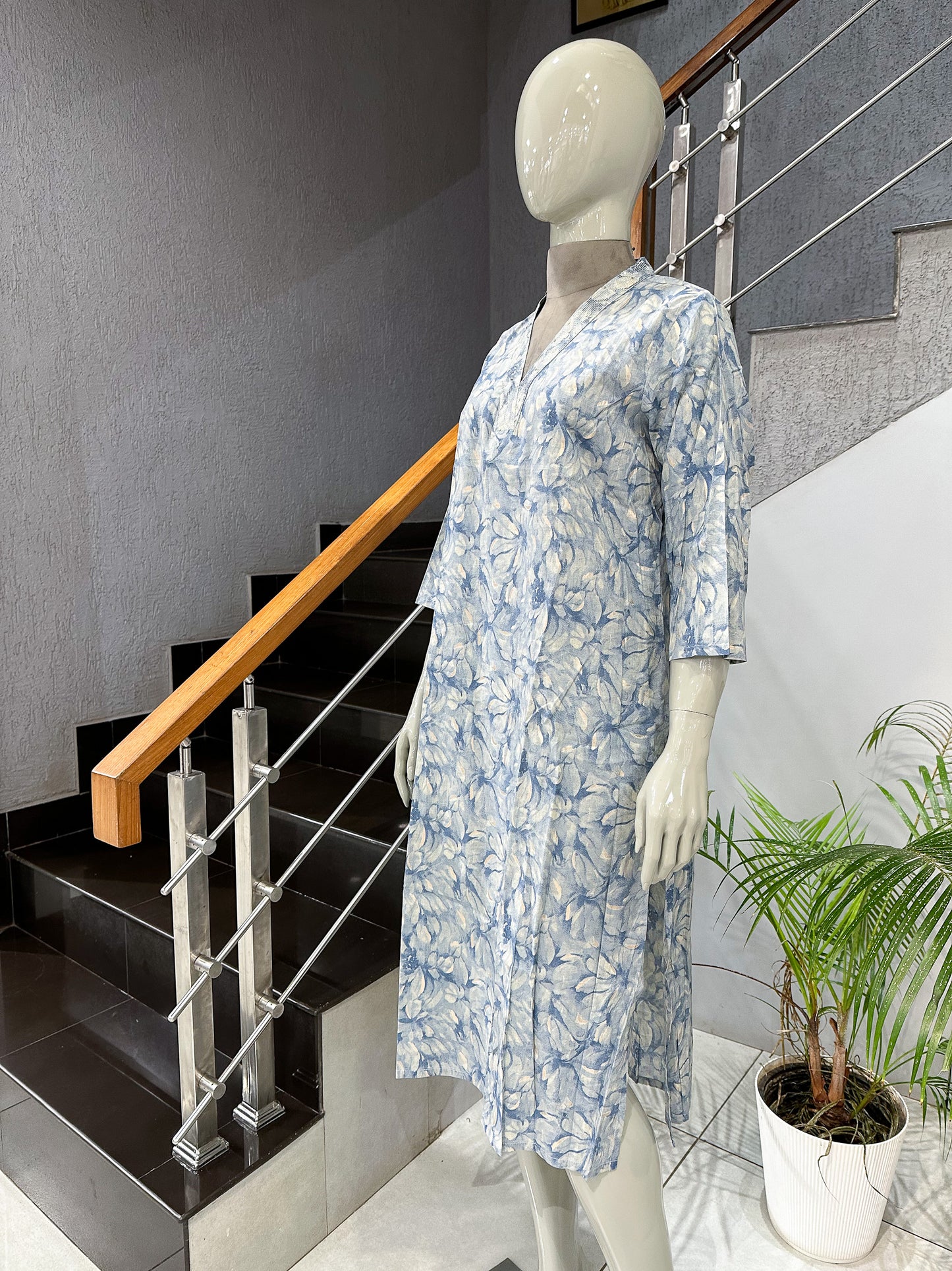 Elegant Blue Printed Muslin Kurta Online