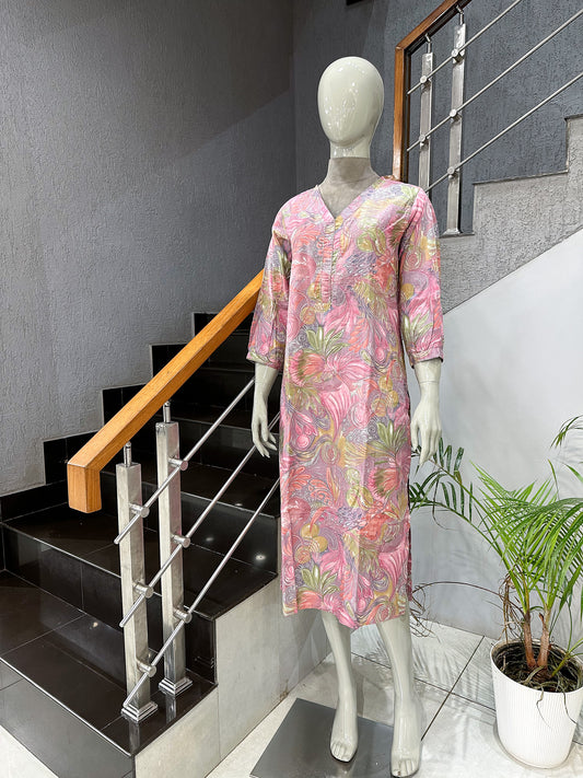 Pink Muslin Ethnic Kurta for Women
