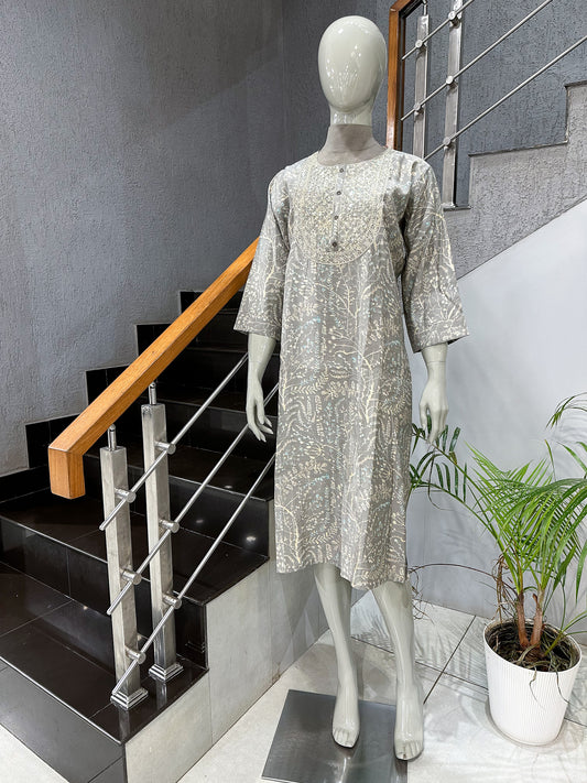 Grey Premium Muslin Kurti