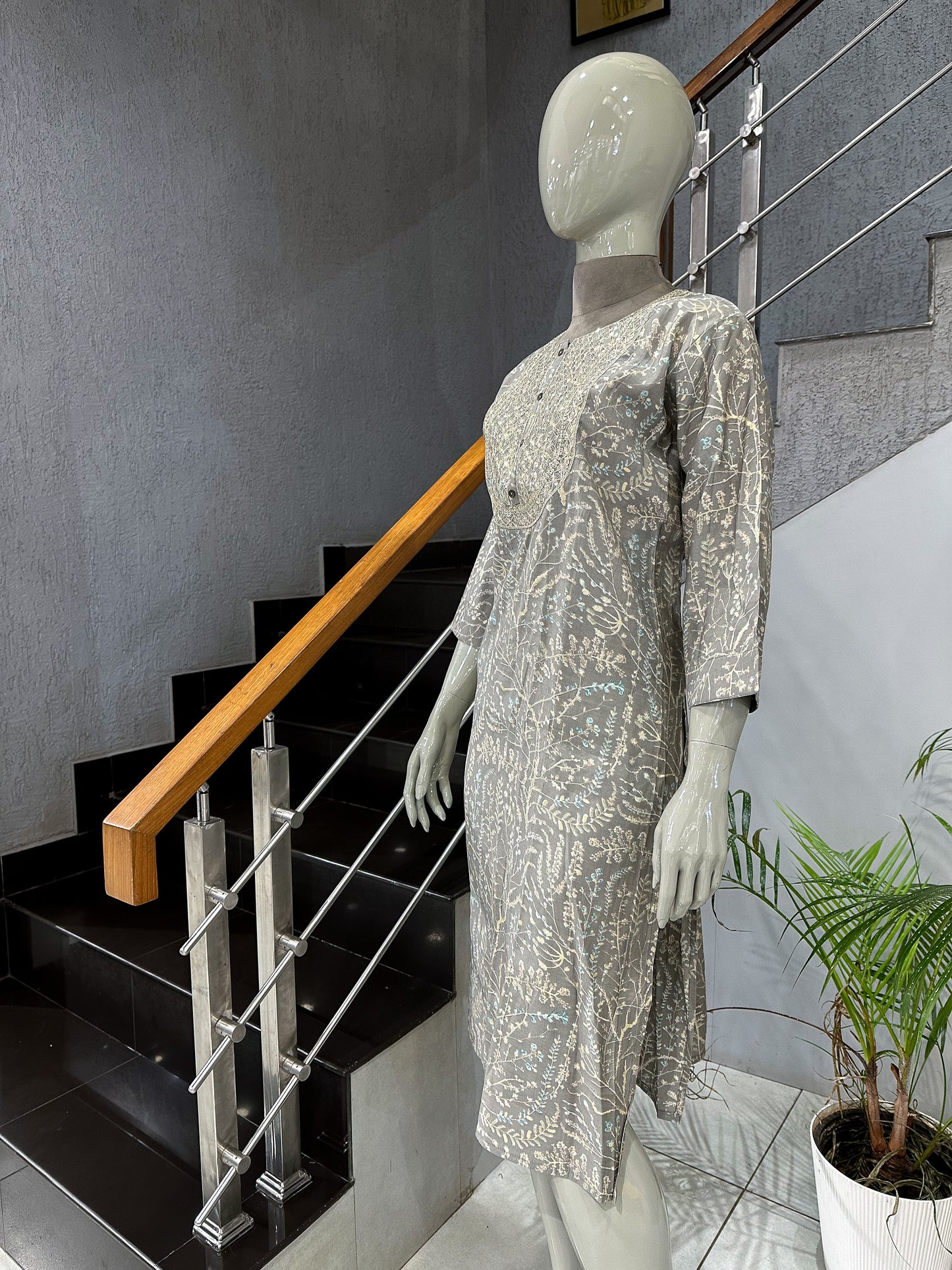 Grey Premium Muslin Kurti
