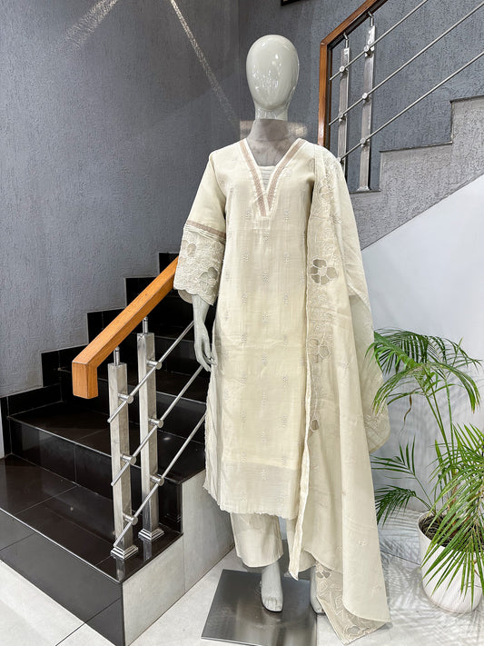 Cream Mul Chanderi Party Wear CHURIDAR Set with Embroidered Dupatta | Premium Ethnic Wear for Women