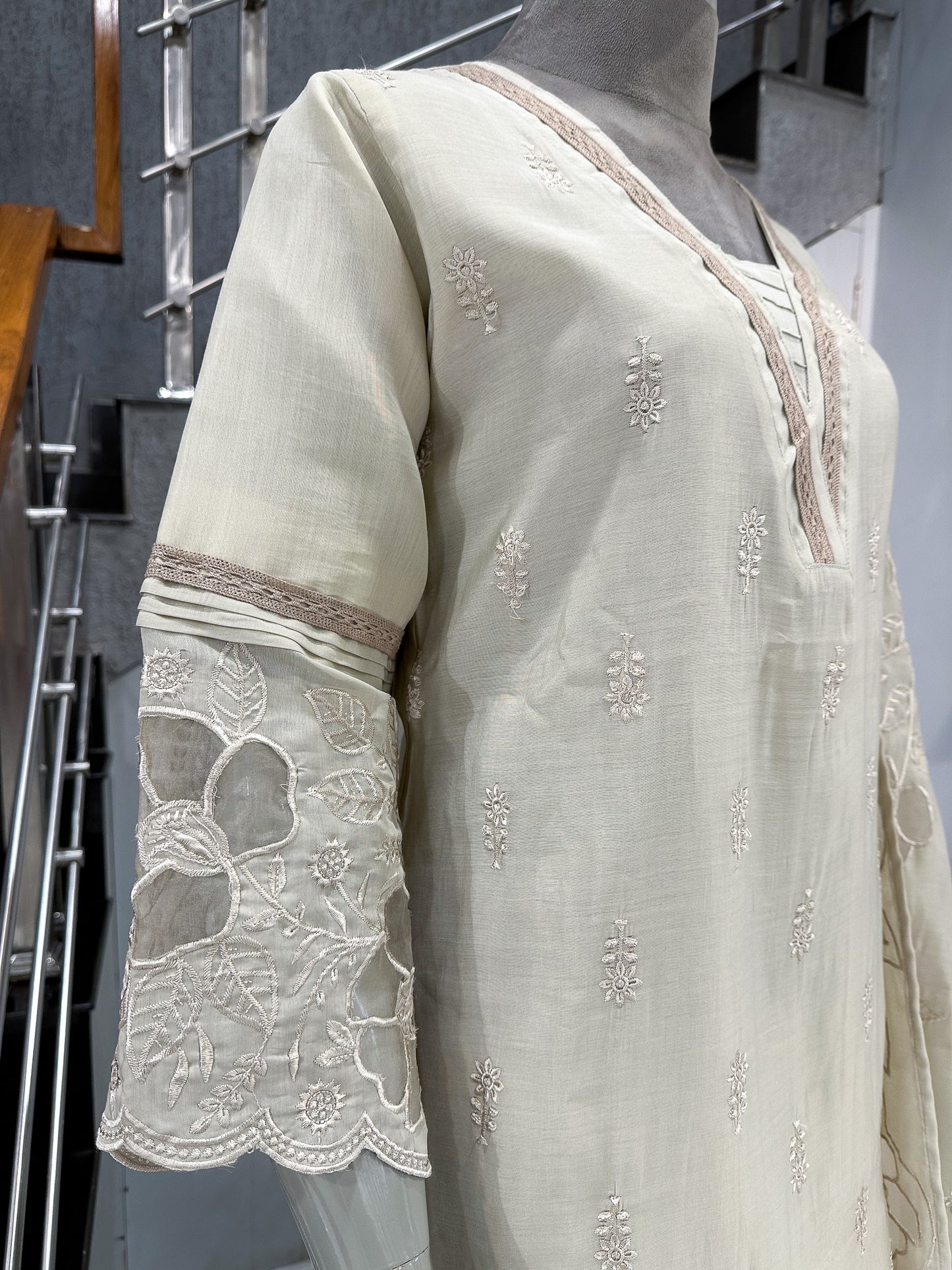Cream Mul Chanderi Party Wear CHURIDAR Set with Embroidered Dupatta | Premium Ethnic Wear for Women