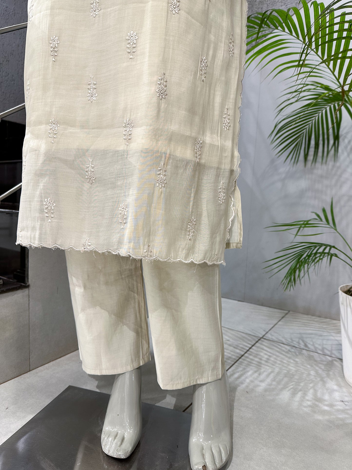 Cream Mul Chanderi Party Wear CHURIDAR Set with Embroidered Dupatta | Premium Ethnic Wear for Women