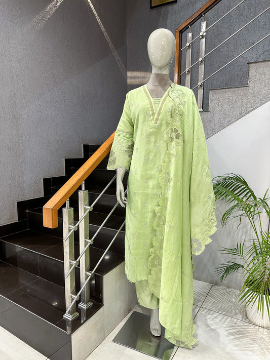 Pista Green Mul Chanderi Party Wear CHURIDAR Set with Embroidered Dupatta | Premium Ethnic Wear for Women