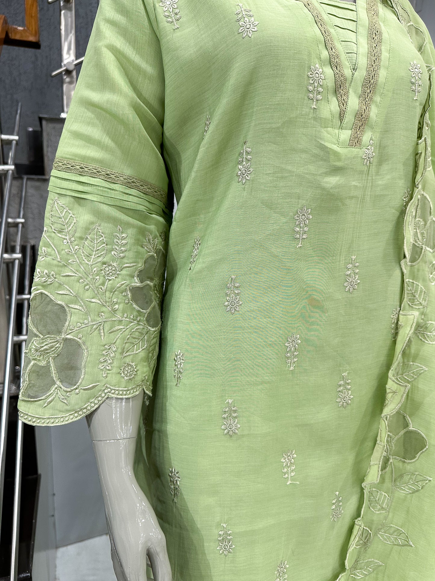 Pista Green Mul Chanderi Party Wear CHURIDAR Set with Embroidered Dupatta | Premium Ethnic Wear for Women