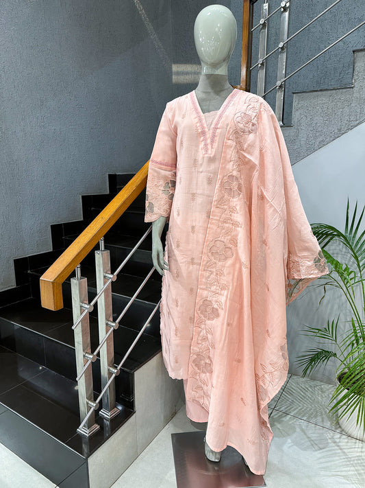 Blush Pink Mul Chanderi Party Wear CHURIDAR Set with Embroidered Dupatta | Premium Ethnic Wear for Women