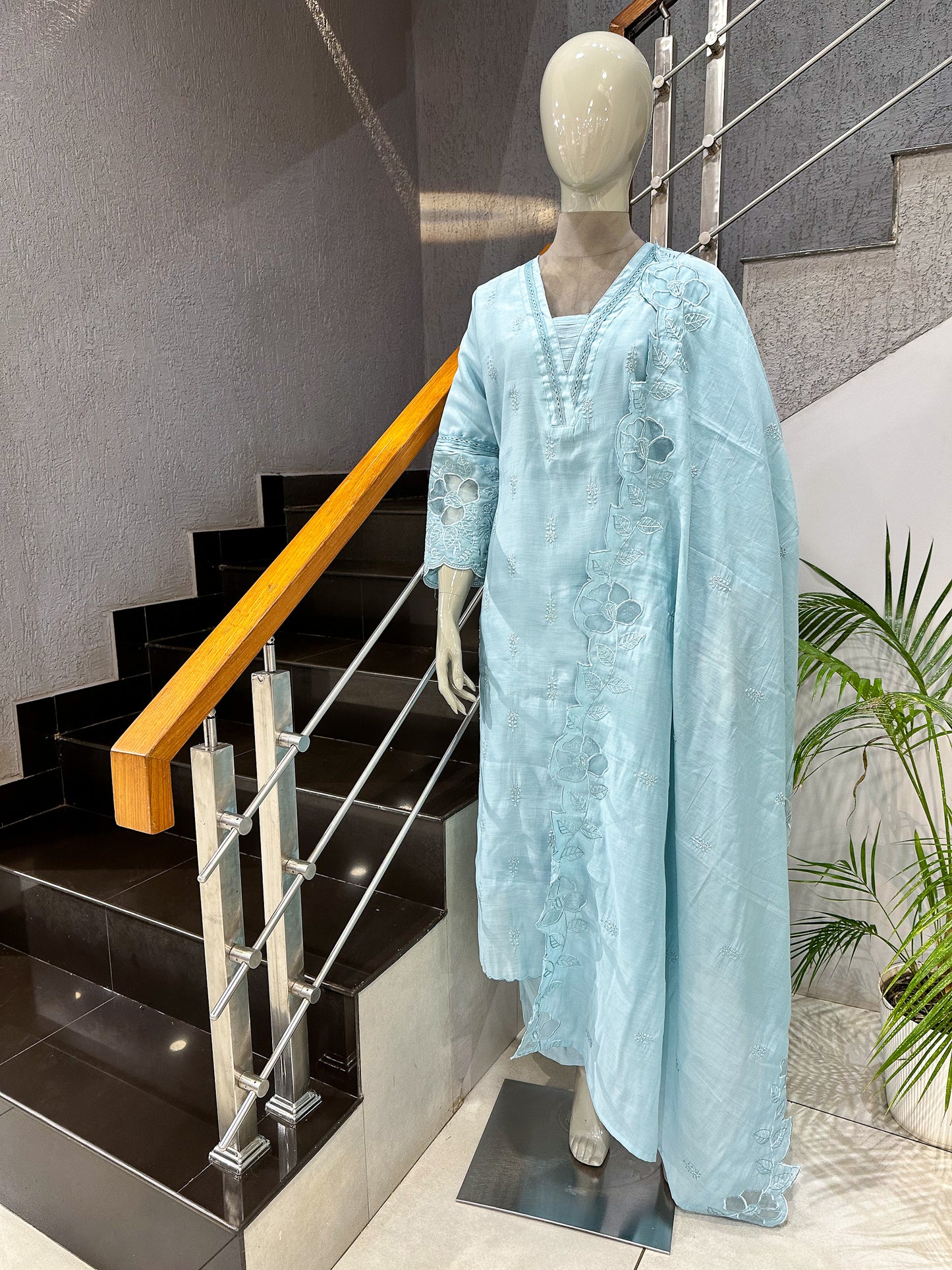 Powder Blue Mul Chanderi Party Wear CHURIDAR Set with Embroidered Dupatta | Premium Women’s Ethnic Wear