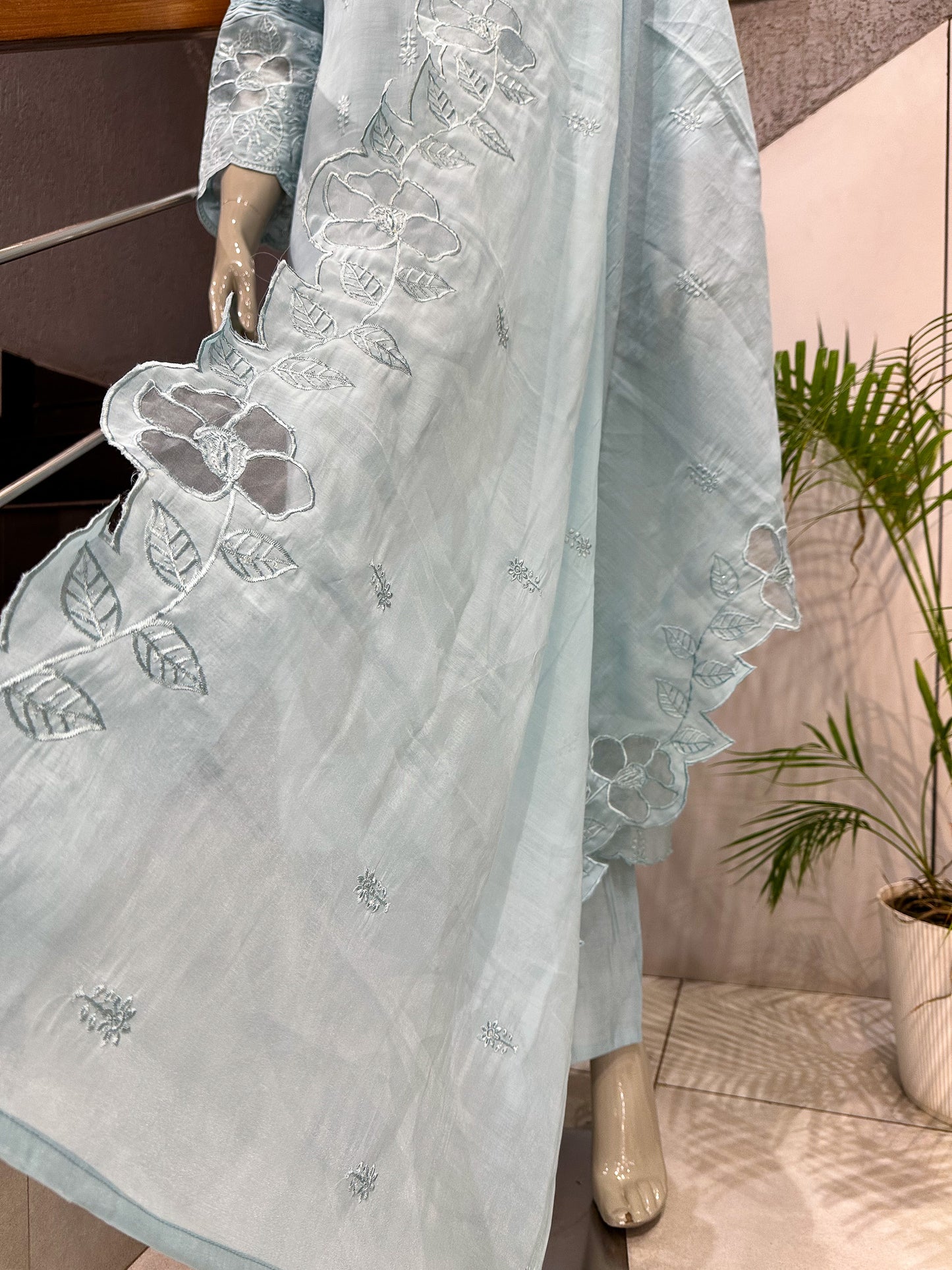 Powder Blue Mul Chanderi Party Wear CHURIDAR Set with Embroidered Dupatta | Premium Women’s Ethnic Wear