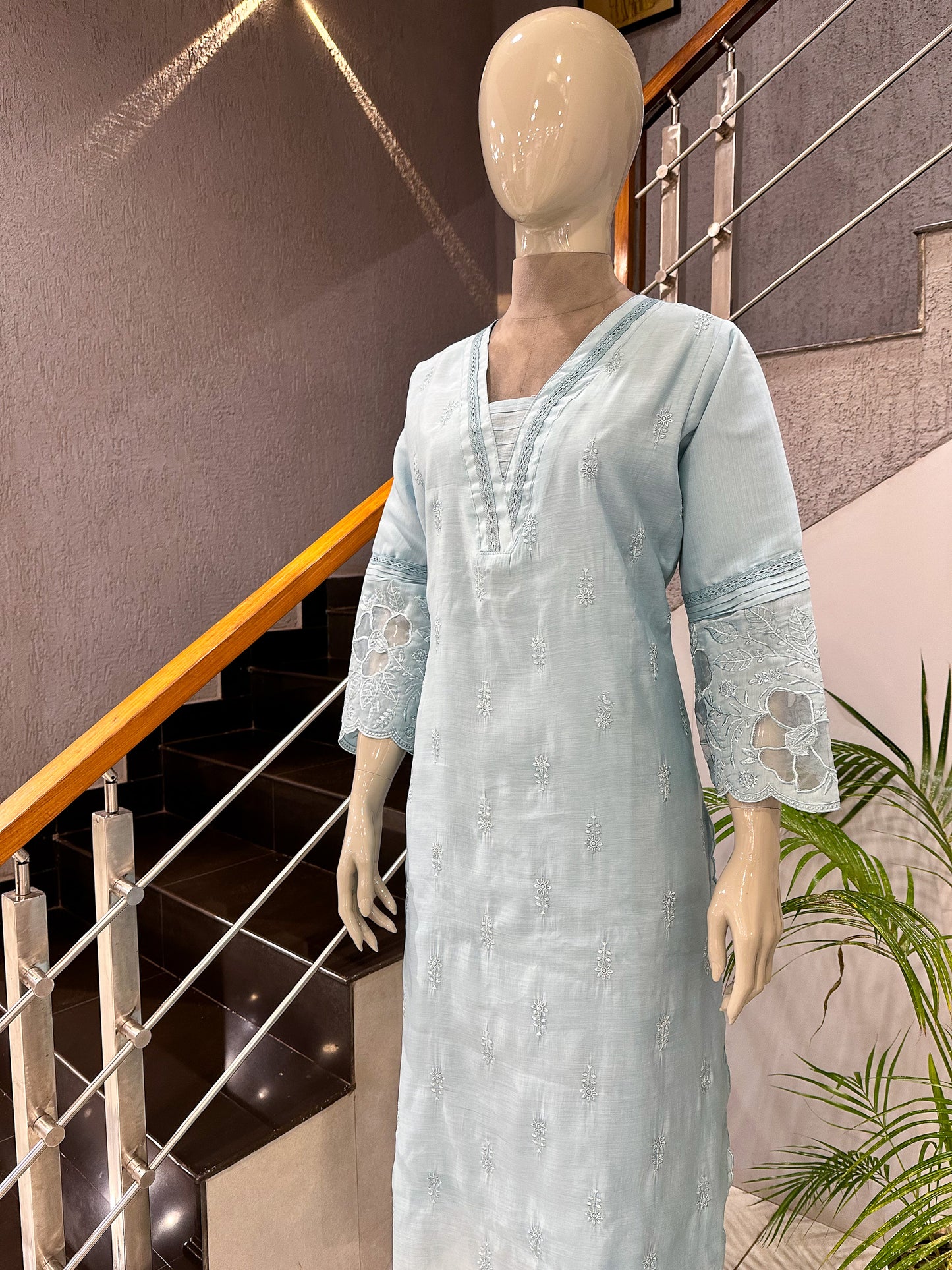 Powder Blue Mul Chanderi Party Wear CHURIDAR Set with Embroidered Dupatta | Premium Women’s Ethnic Wear