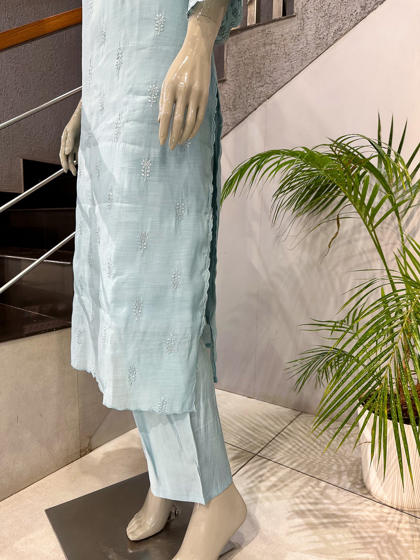 Powder Blue Mul Chanderi Party Wear CHURIDAR Set with Embroidered Dupatta | Premium Women’s Ethnic Wear