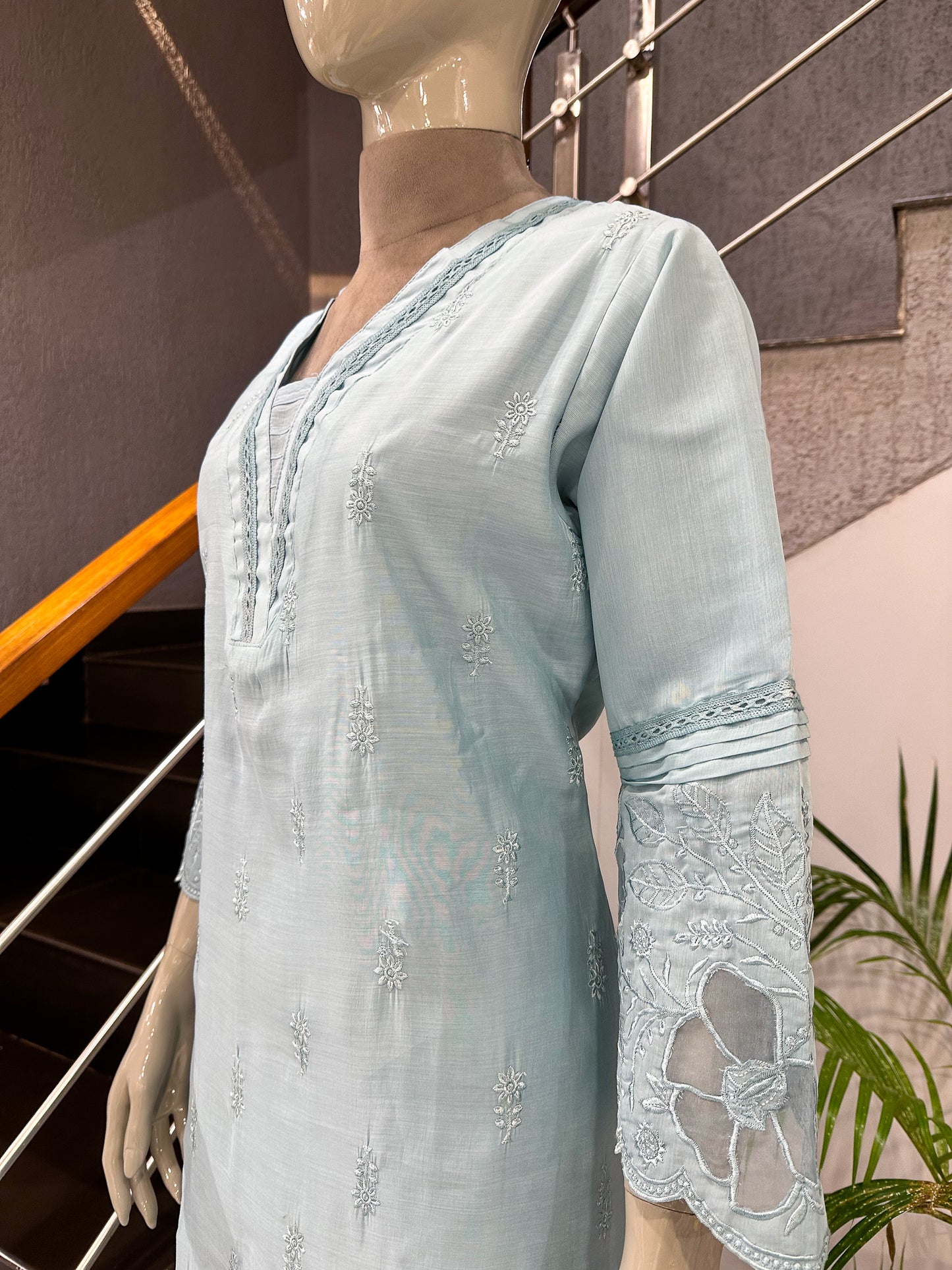 Powder Blue Mul Chanderi Party Wear CHURIDAR Set with Embroidered Dupatta | Premium Women’s Ethnic Wear