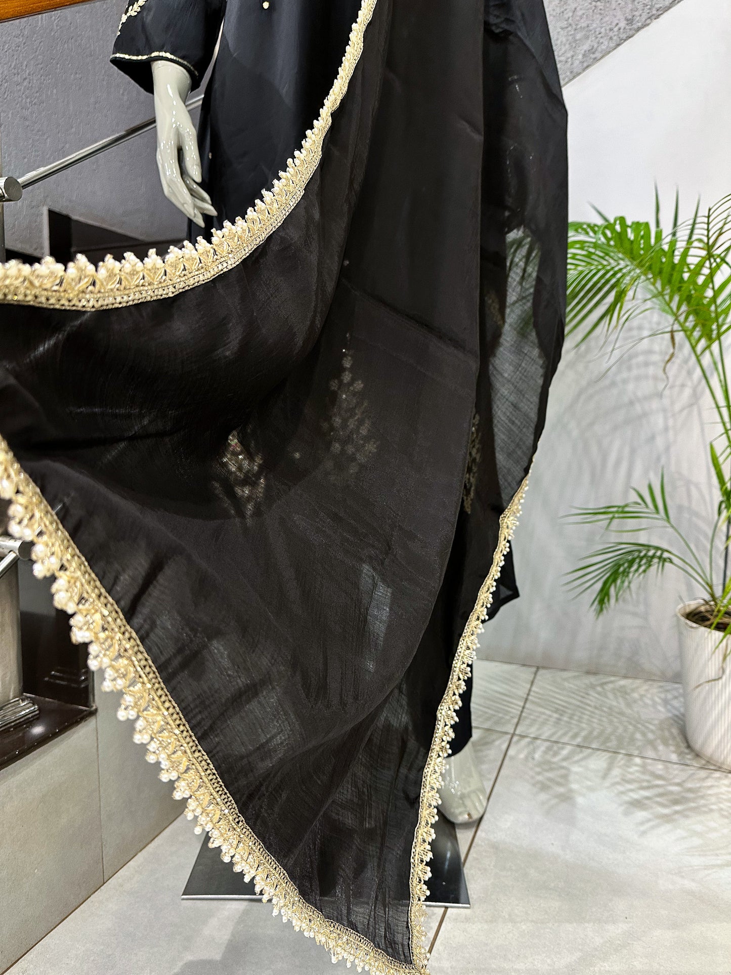 Black Mul Chanderi Party Wear Anarkali Set with Organza Dupatta | Premium Ethnic Wear for Women