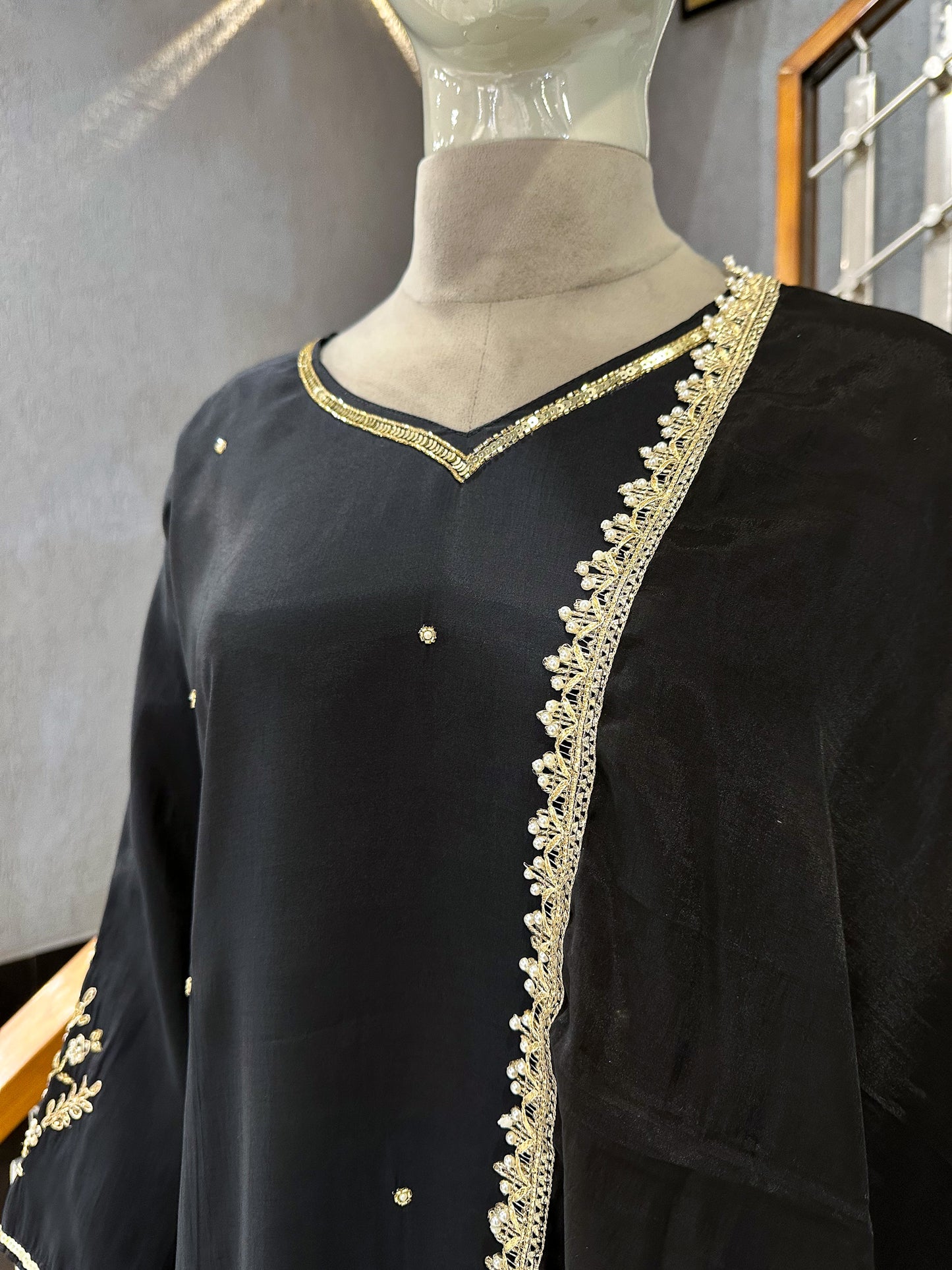Black Mul Chanderi Party Wear Anarkali Set with Organza Dupatta | Premium Ethnic Wear for Women