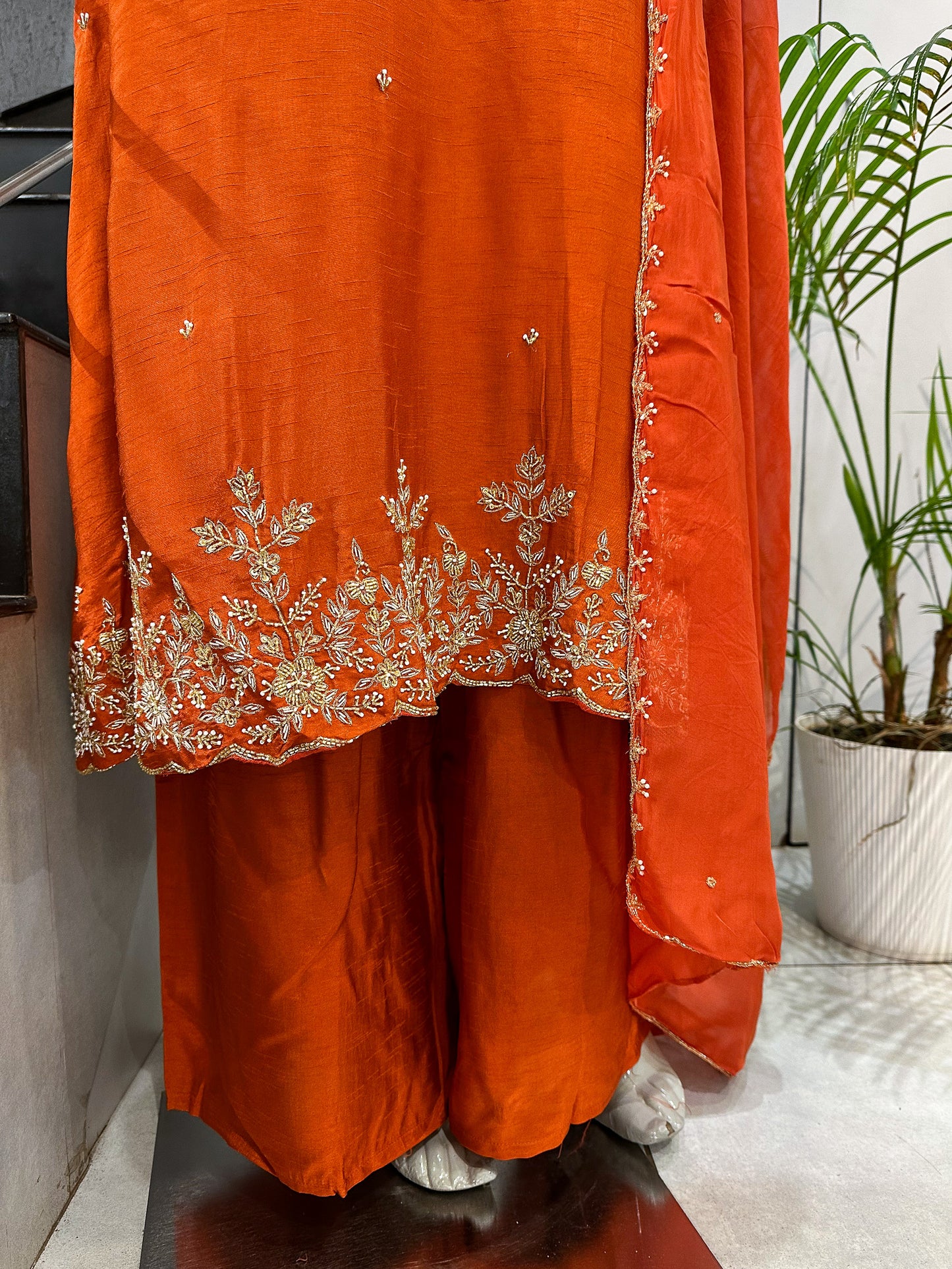 Luxury Orange Dola Silk Party Wear Anarkali Set with Organza Dupatta & Embroidery Work | Premium Women’s Ethnic Wear
