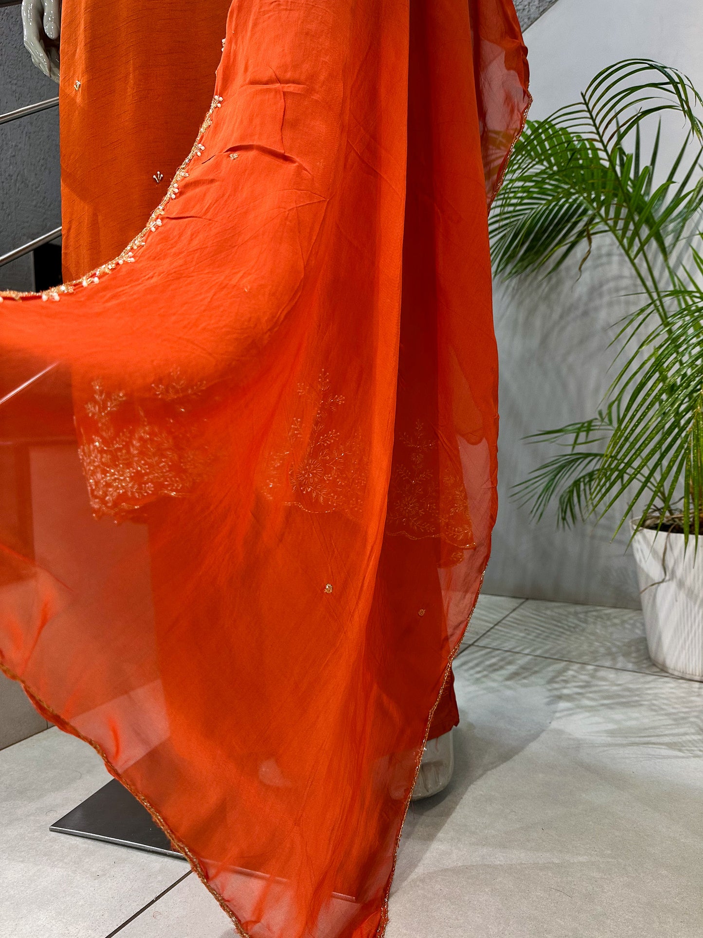 Luxury Orange Dola Silk Party Wear Anarkali Set with Organza Dupatta & Embroidery Work | Premium Women’s Ethnic Wear