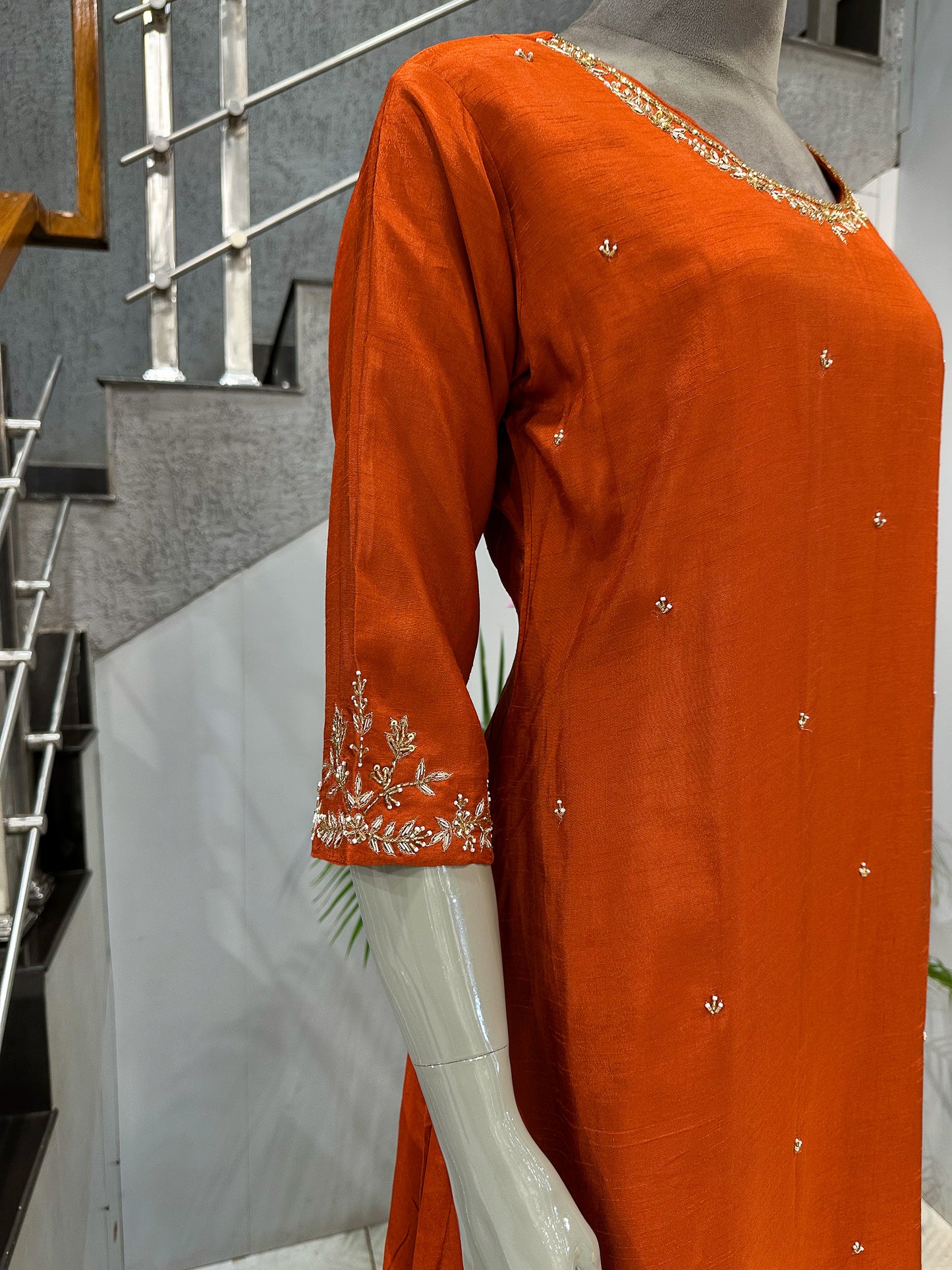 Luxury Orange Dola Silk Party Wear Anarkali Set with Organza Dupatta & Embroidery Work | Premium Women’s Ethnic Wear