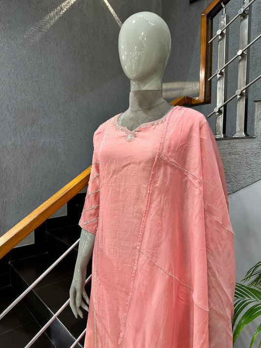 Premium Pink Mul Cotton Party Wear Anarkali Set with Organza Dupatta | Elegant Women’s Ethnic Wear