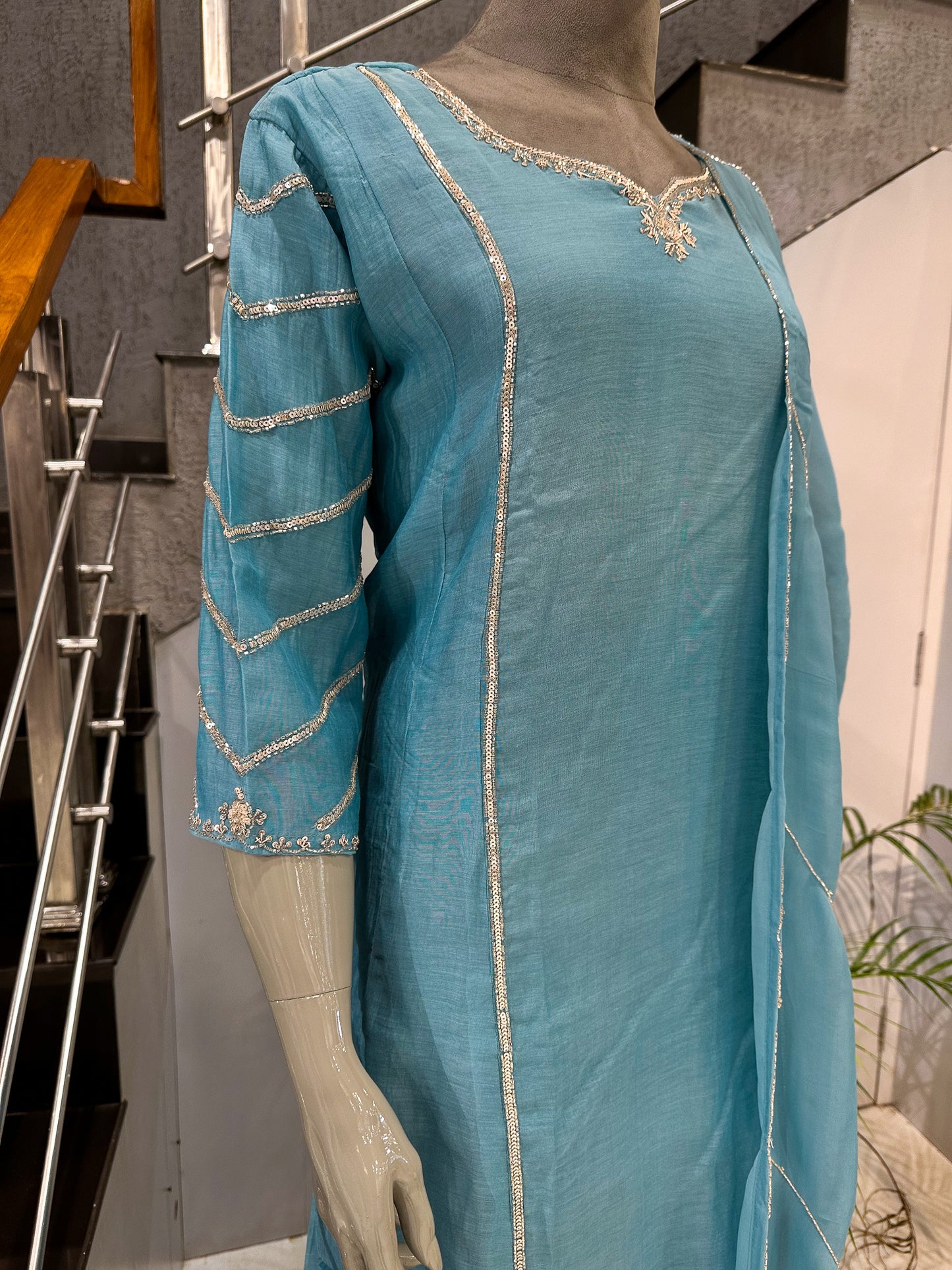 Premium Sky Blue Mul Cotton Party Wear Anarkali Set with Organza Dupatta | Elegant Women’s Ethnic Wear