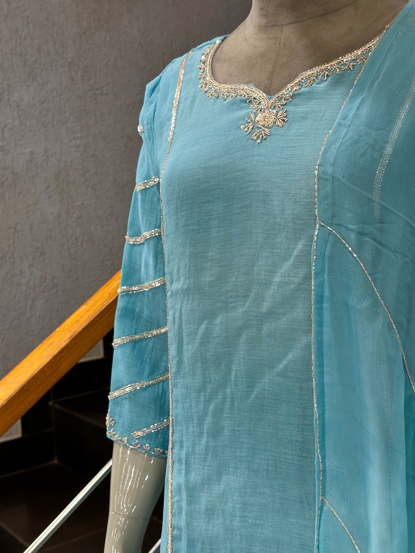 Premium Sky Blue Mul Cotton Party Wear Anarkali Set with Organza Dupatta | Elegant Women’s Ethnic Wear