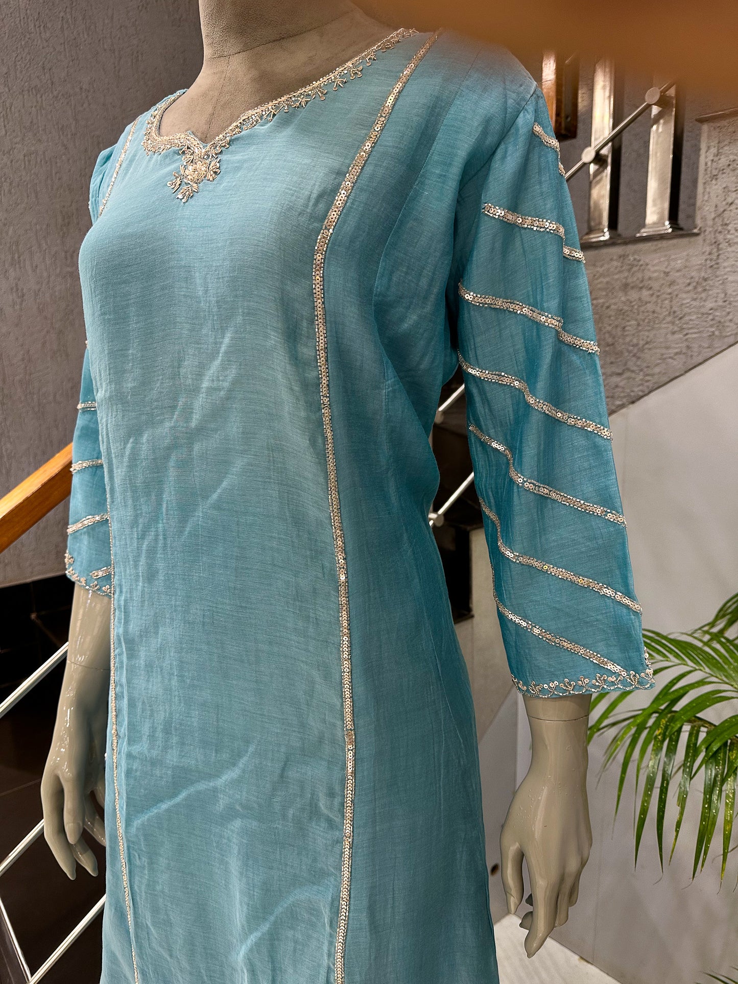 Premium Sky Blue Mul Cotton Party Wear Anarkali Set with Organza Dupatta | Elegant Women’s Ethnic Wear