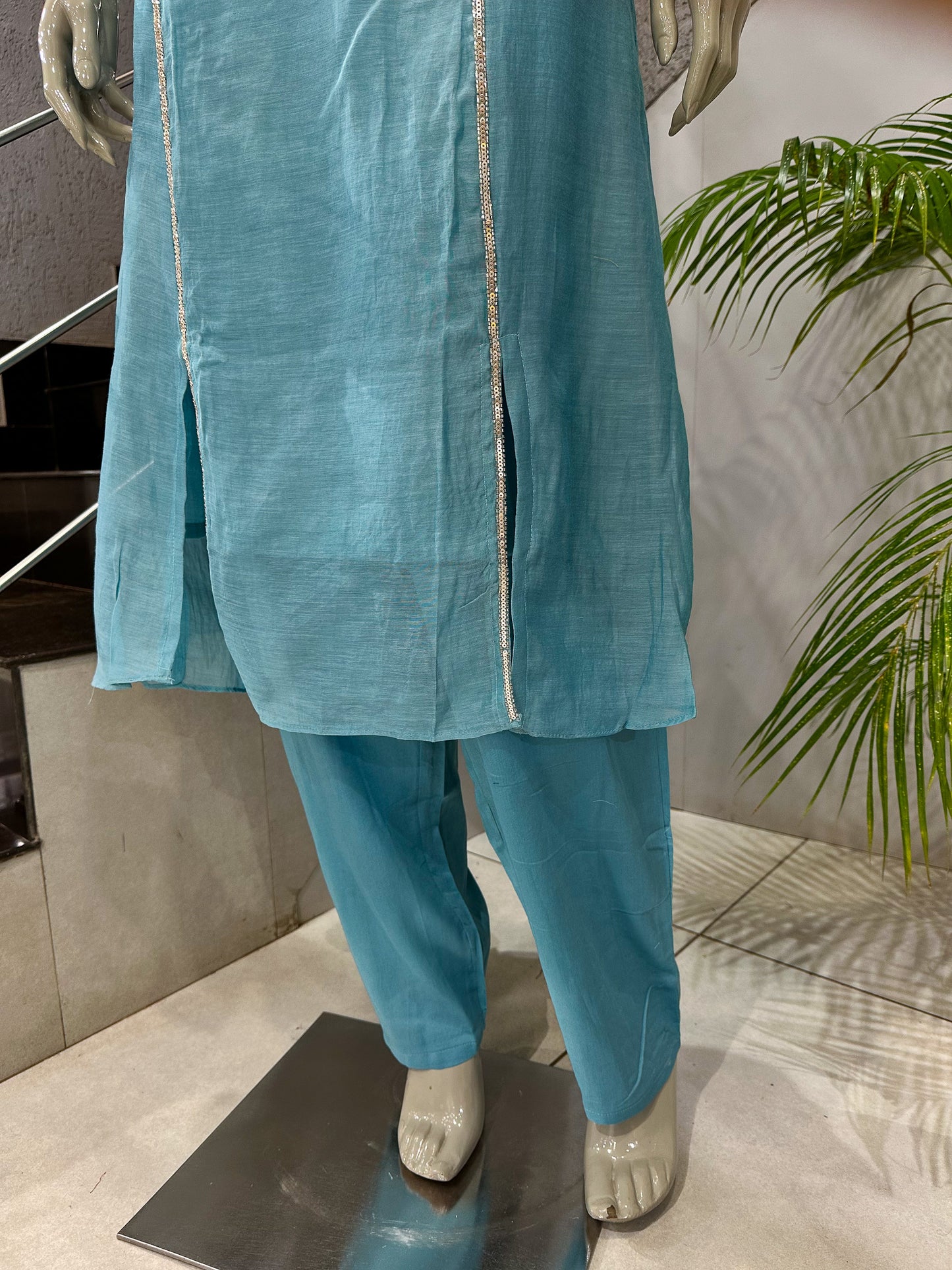 Premium Sky Blue Mul Cotton Party Wear Anarkali Set with Organza Dupatta | Elegant Women’s Ethnic Wear