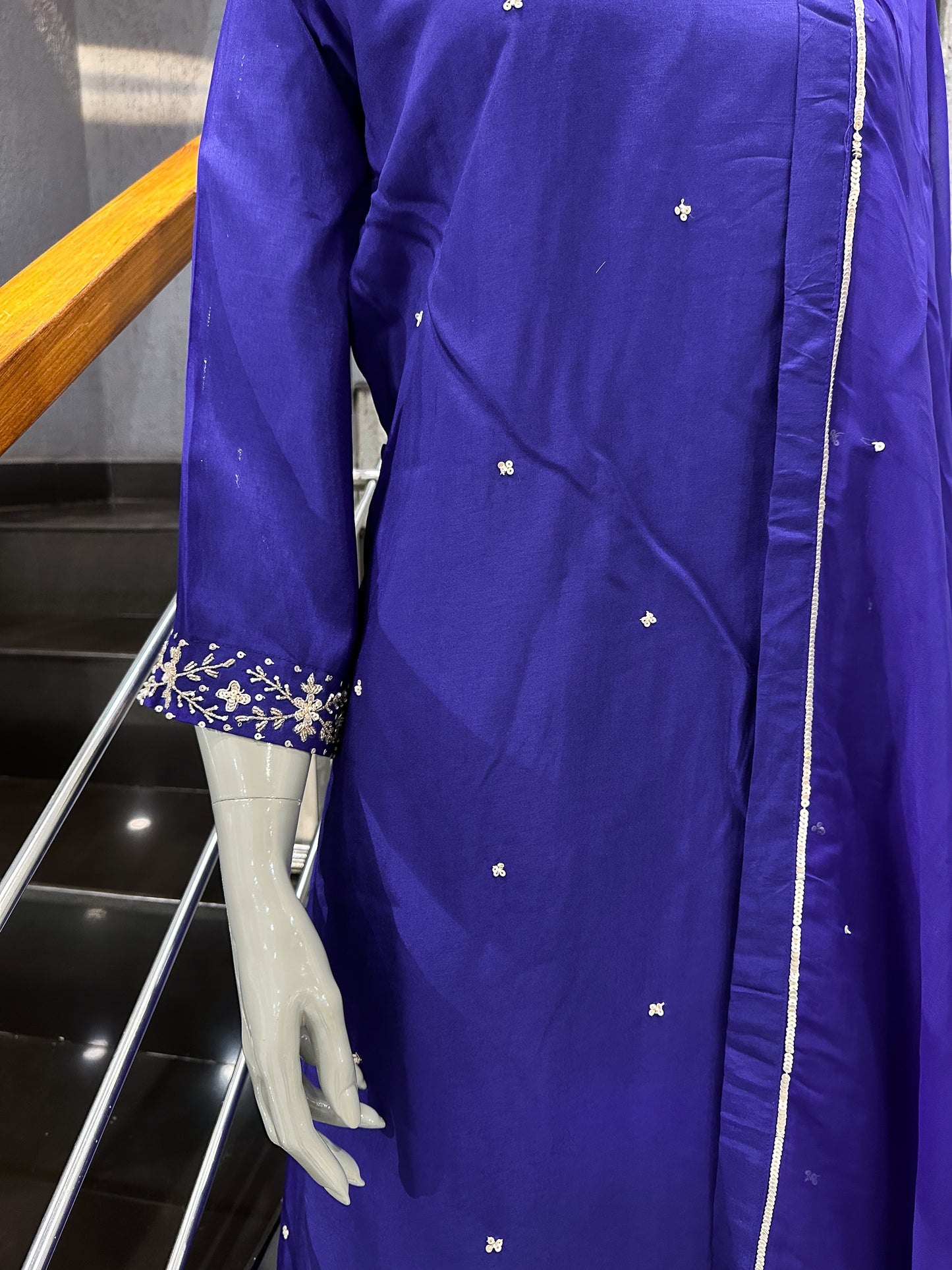 Royal Blue Russian Silk Party Wear Anarkali Set with Organza Dupatta | Premium Women’s Ethnic Wear